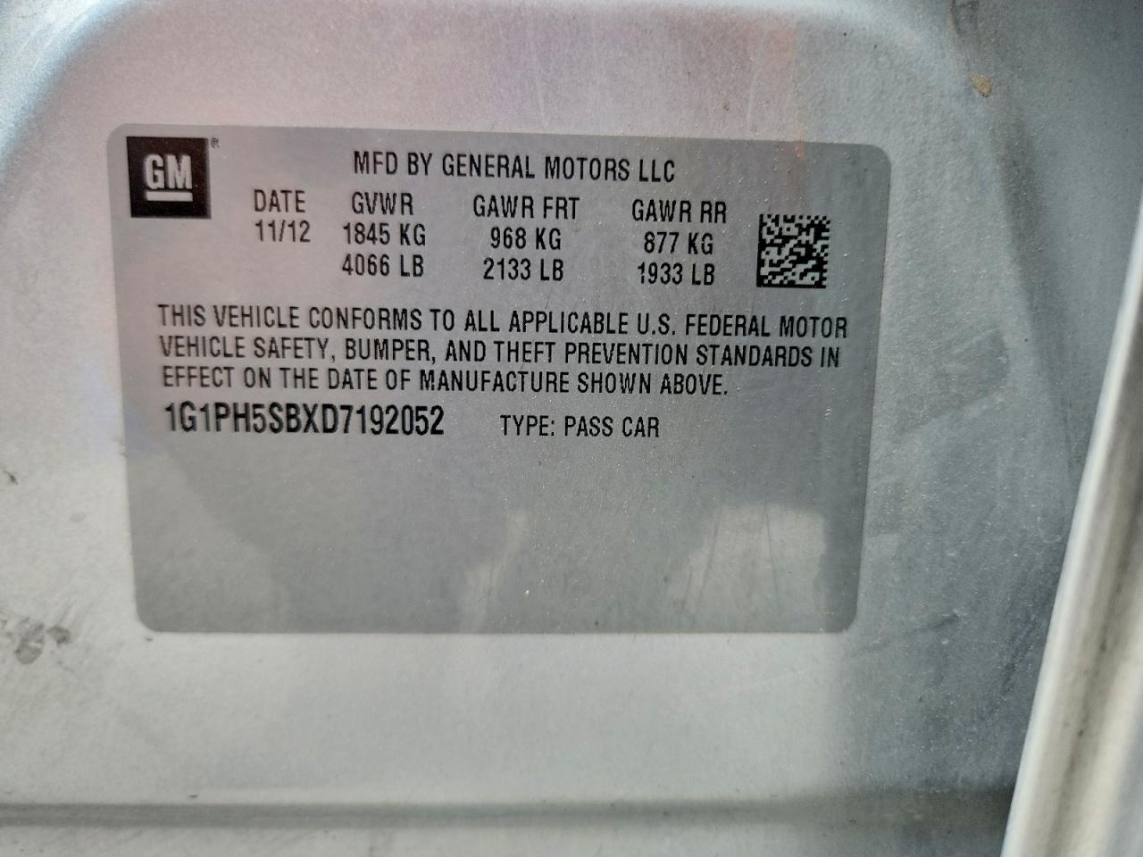 2013 Chevrolet Cruze Eco Silver vin: 1G1PH5SBXD7192052