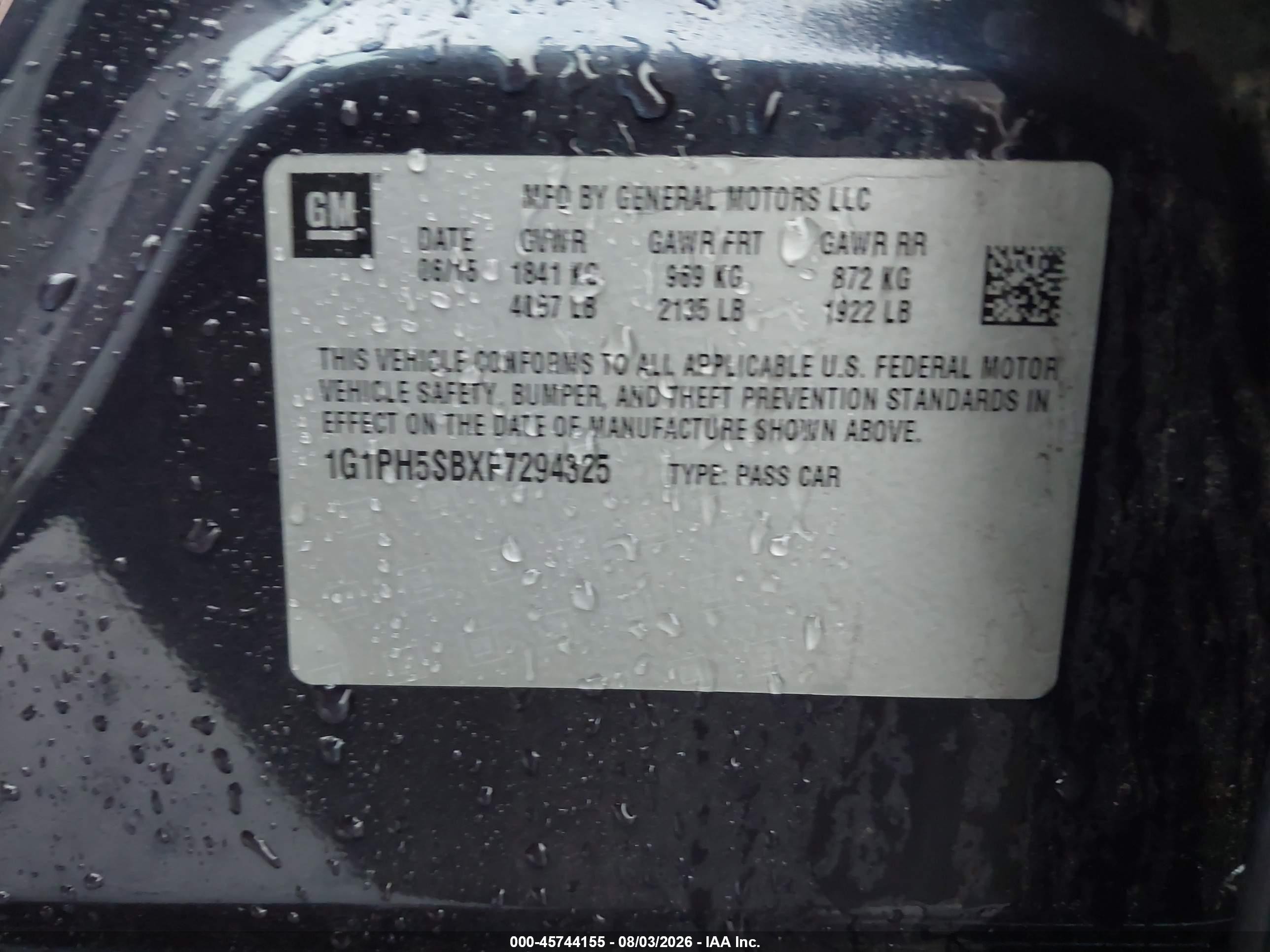2015 Chevrolet Cruze Eco Auto Dark Blue vin: 1G1PH5SBXF7294325