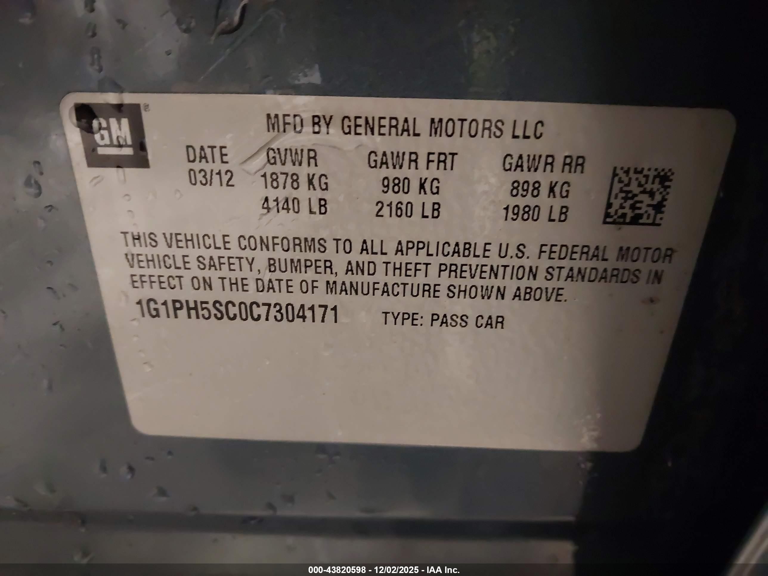 2012 Chevrolet Cruze Ltz Blue vin: 1G1PH5SC0C7304171