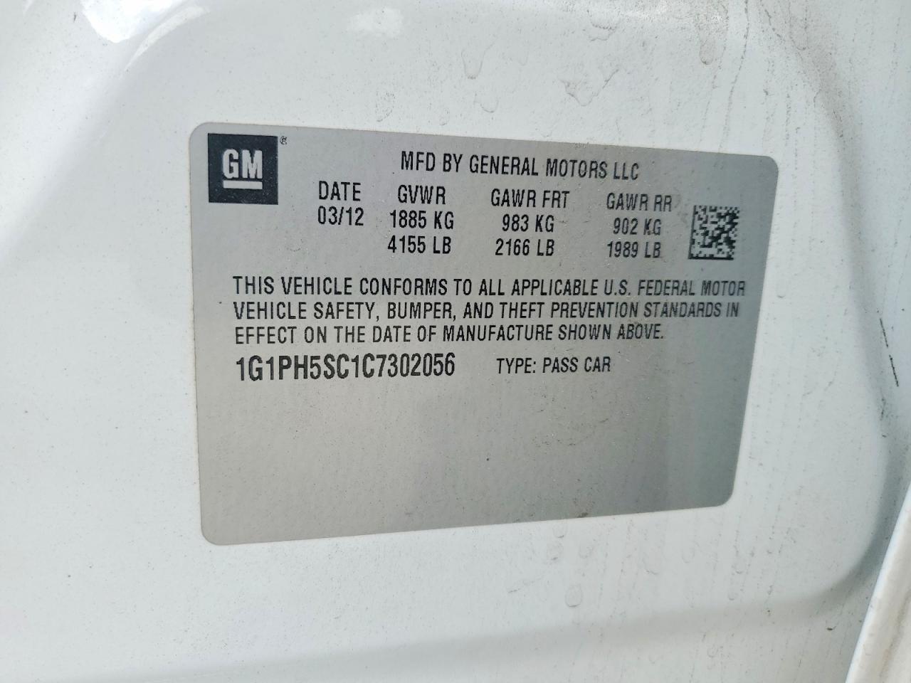 2012 Chevrolet Cruze Ltz White vin: 1G1PH5SC1C7302056