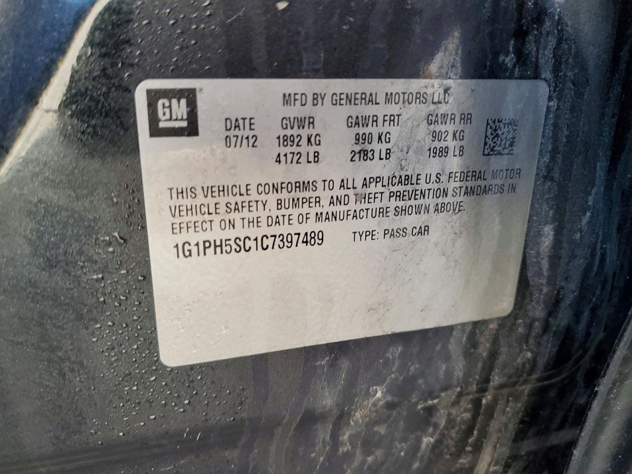 2012 Chevrolet Cruze Ltz Black vin: 1G1PH5SC1C7397489