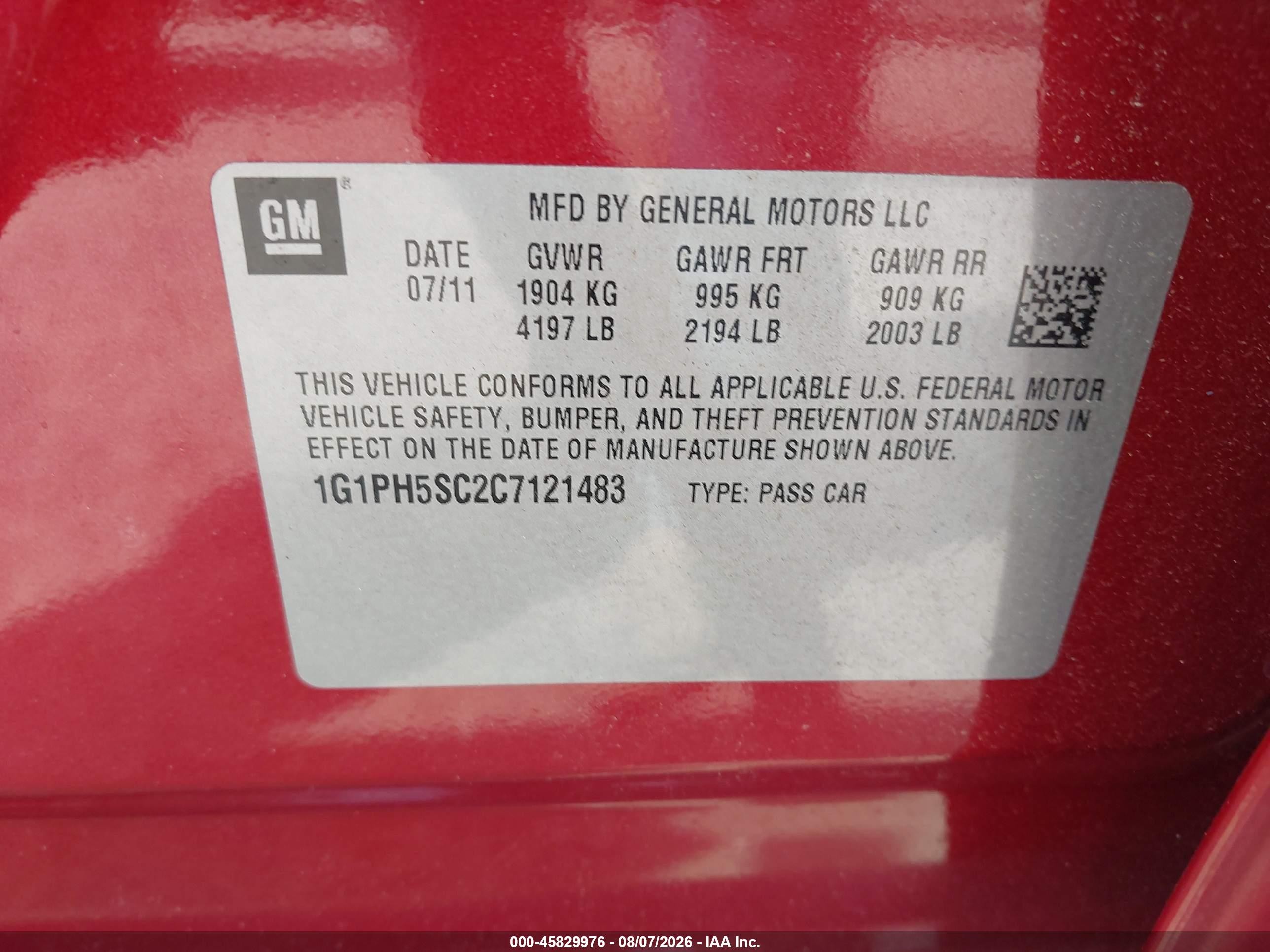 2012 Chevrolet Cruze Ltz Red vin: 1G1PH5SC2C7121483