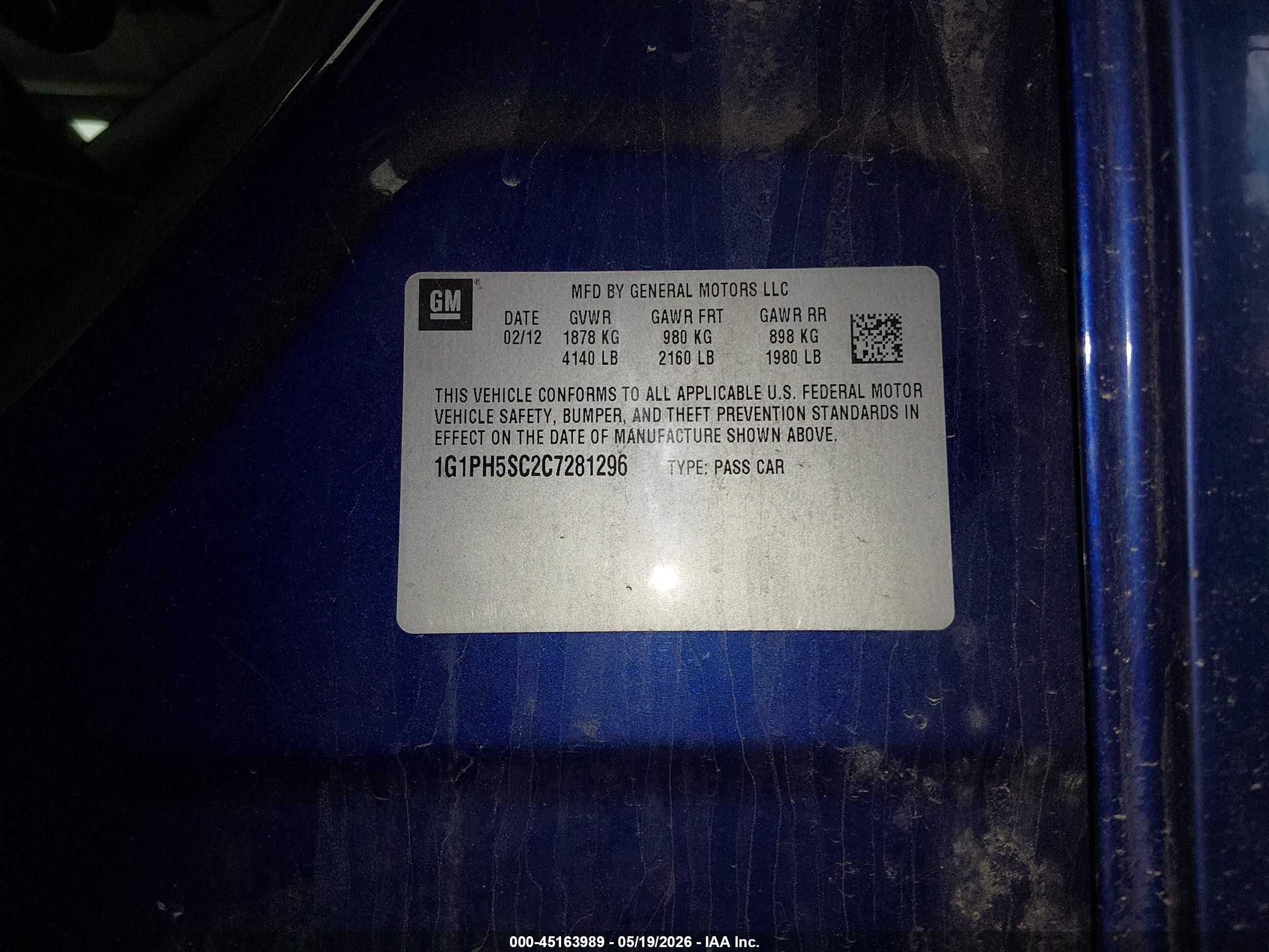 2012 Chevrolet Cruze Ltz Blue vin: 1G1PH5SC2C7281296