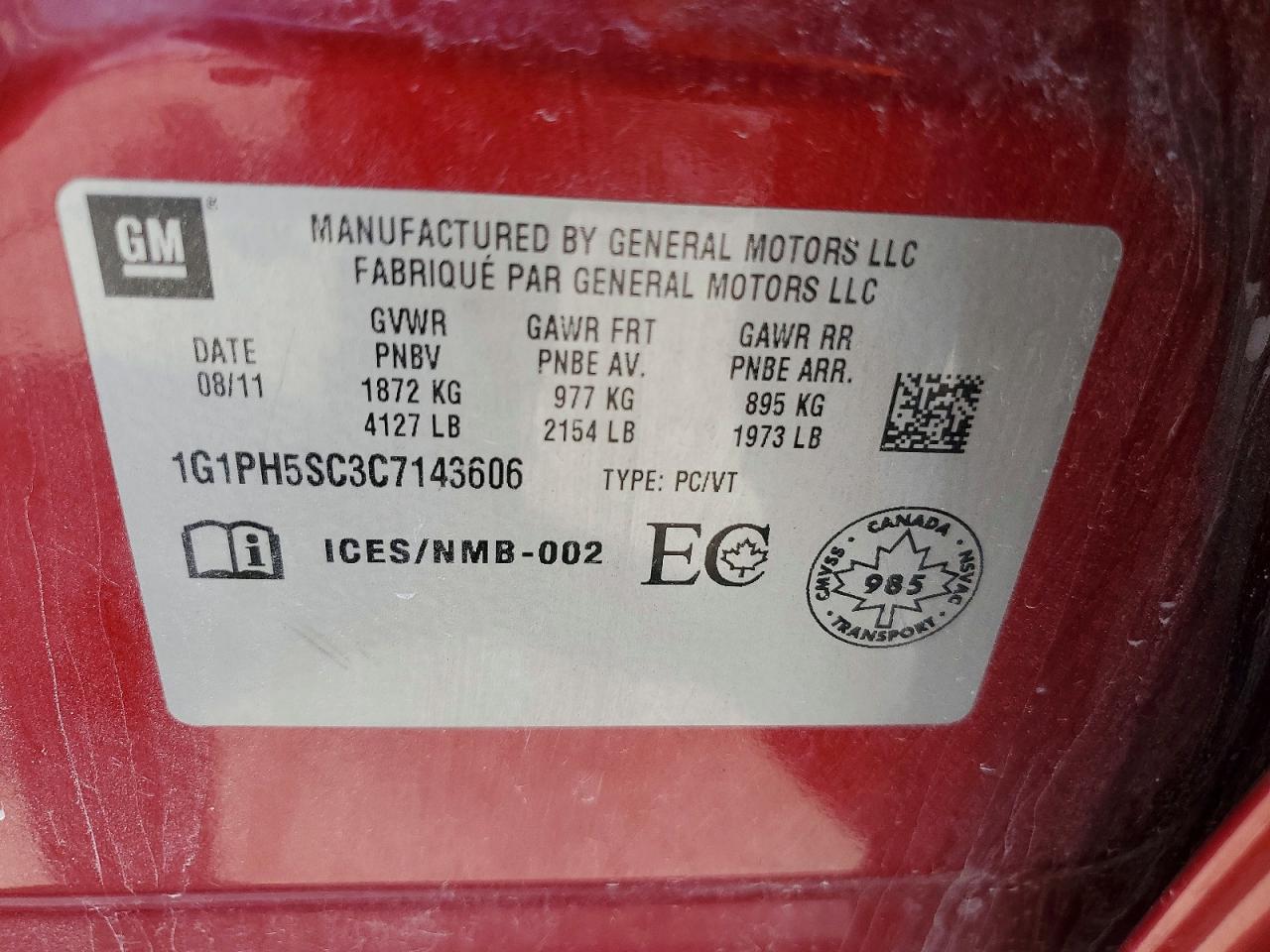 2012 Chevrolet Cruze Ltz Темно-бордовый vin: 1G1PH5SC3C7143606