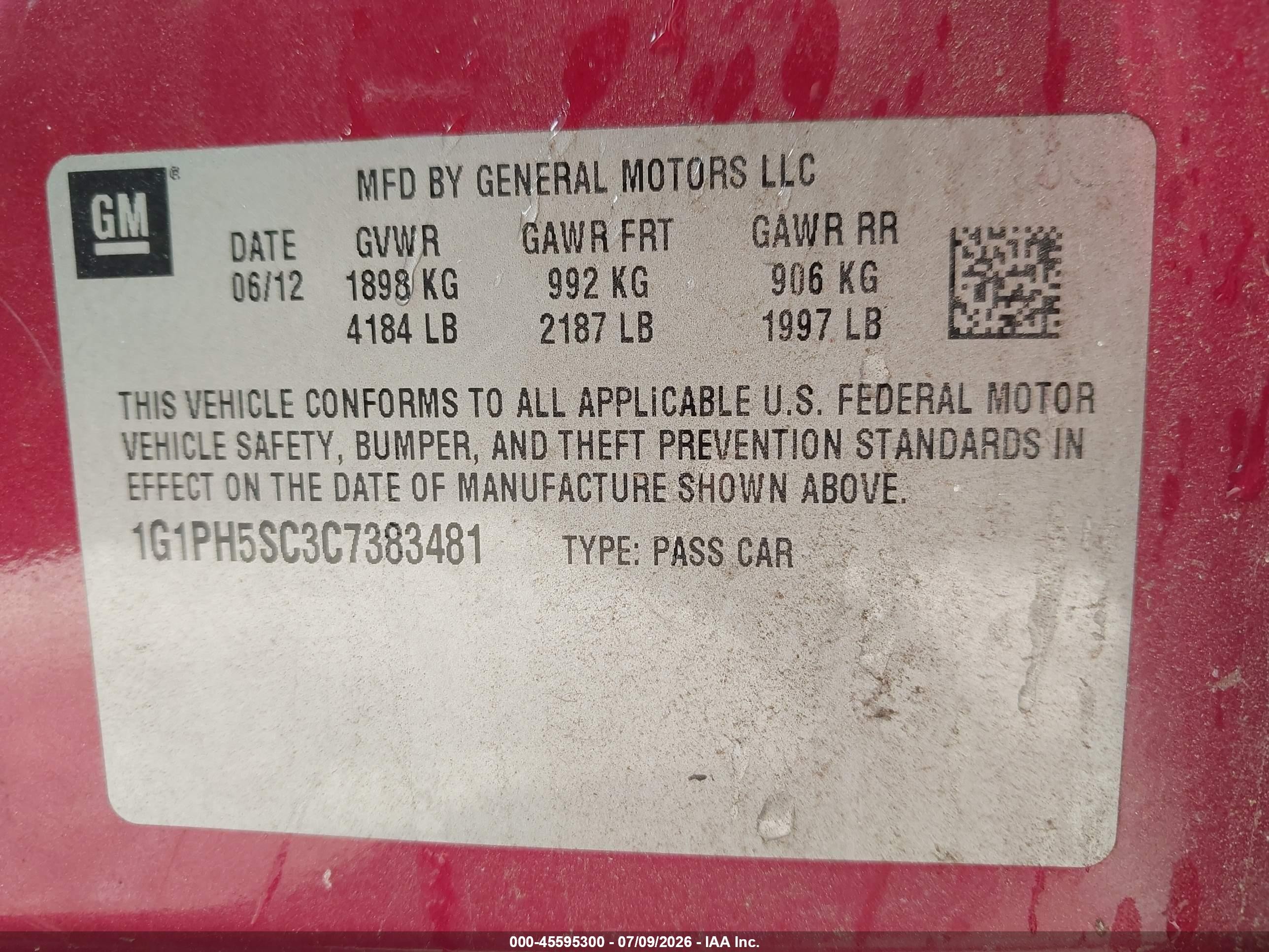 2012 Chevrolet Cruze Ltz Red vin: 1G1PH5SC3C7383481