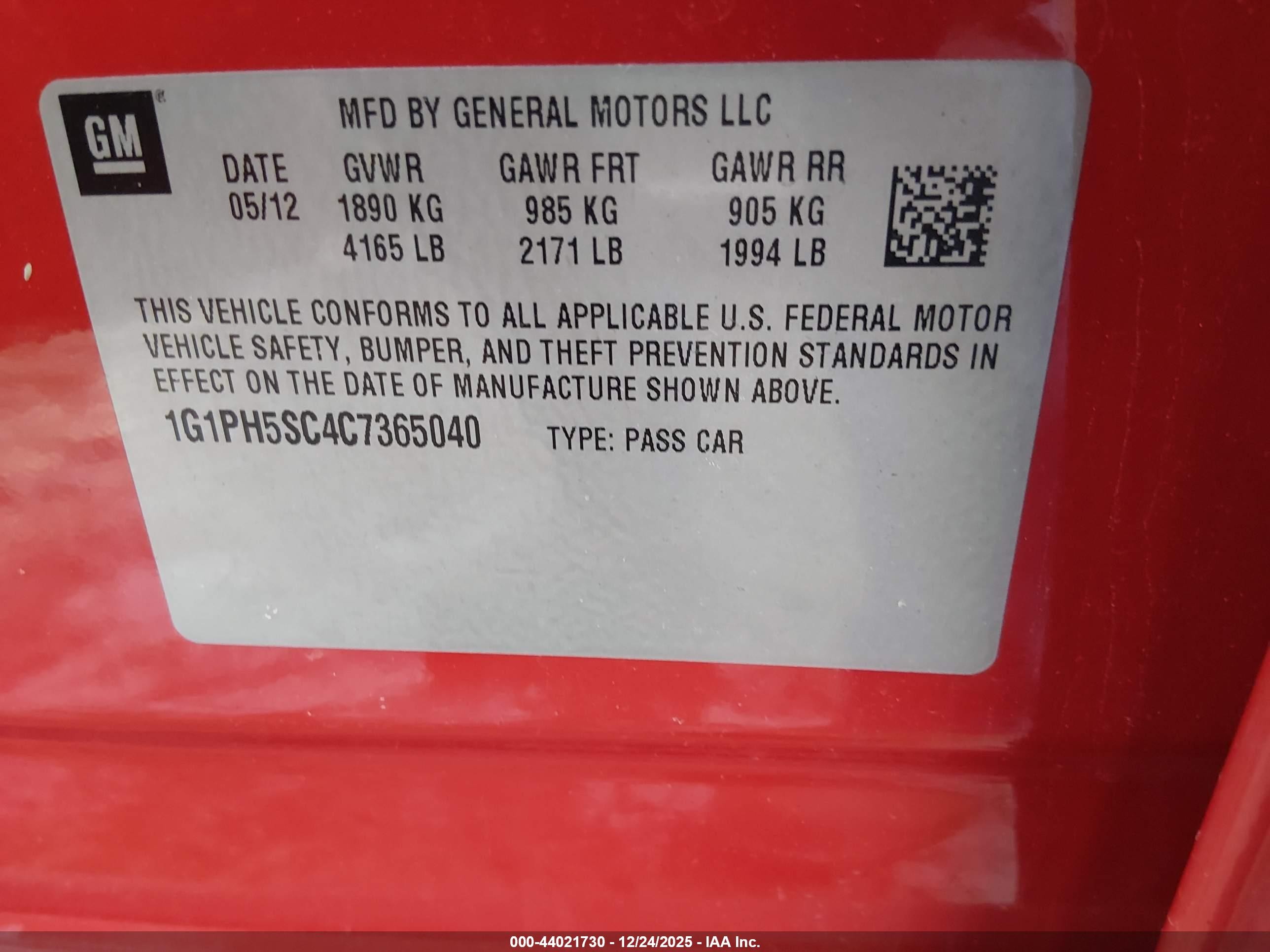2012 Chevrolet Cruze Ltz Red vin: 1G1PH5SC4C7365040