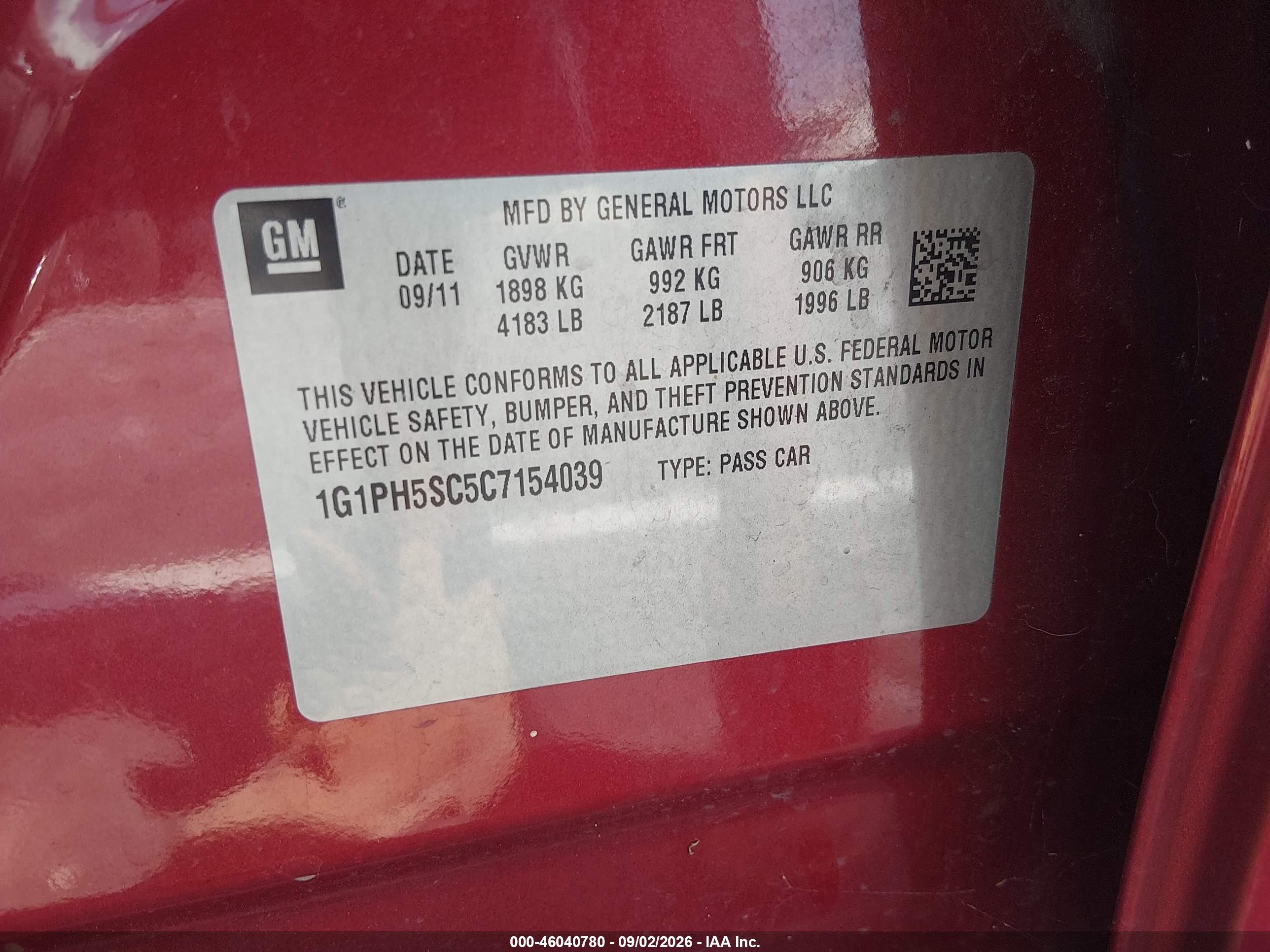 2012 Chevrolet Cruze Ltz Red vin: 1G1PH5SC5C7154039