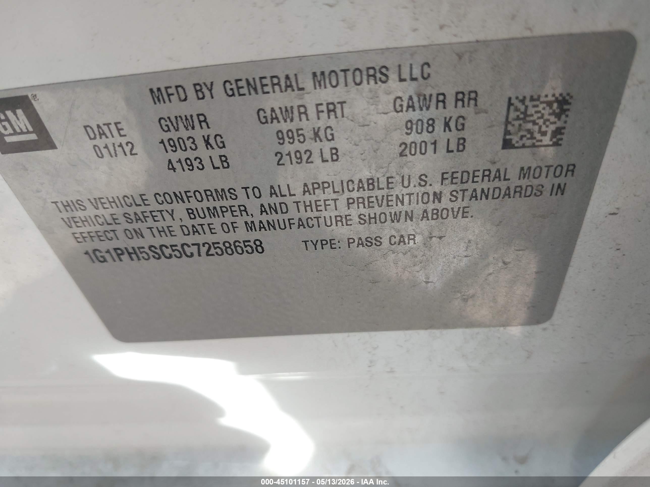 2012 Chevrolet Cruze Ltz White vin: 1G1PH5SC5C7258658