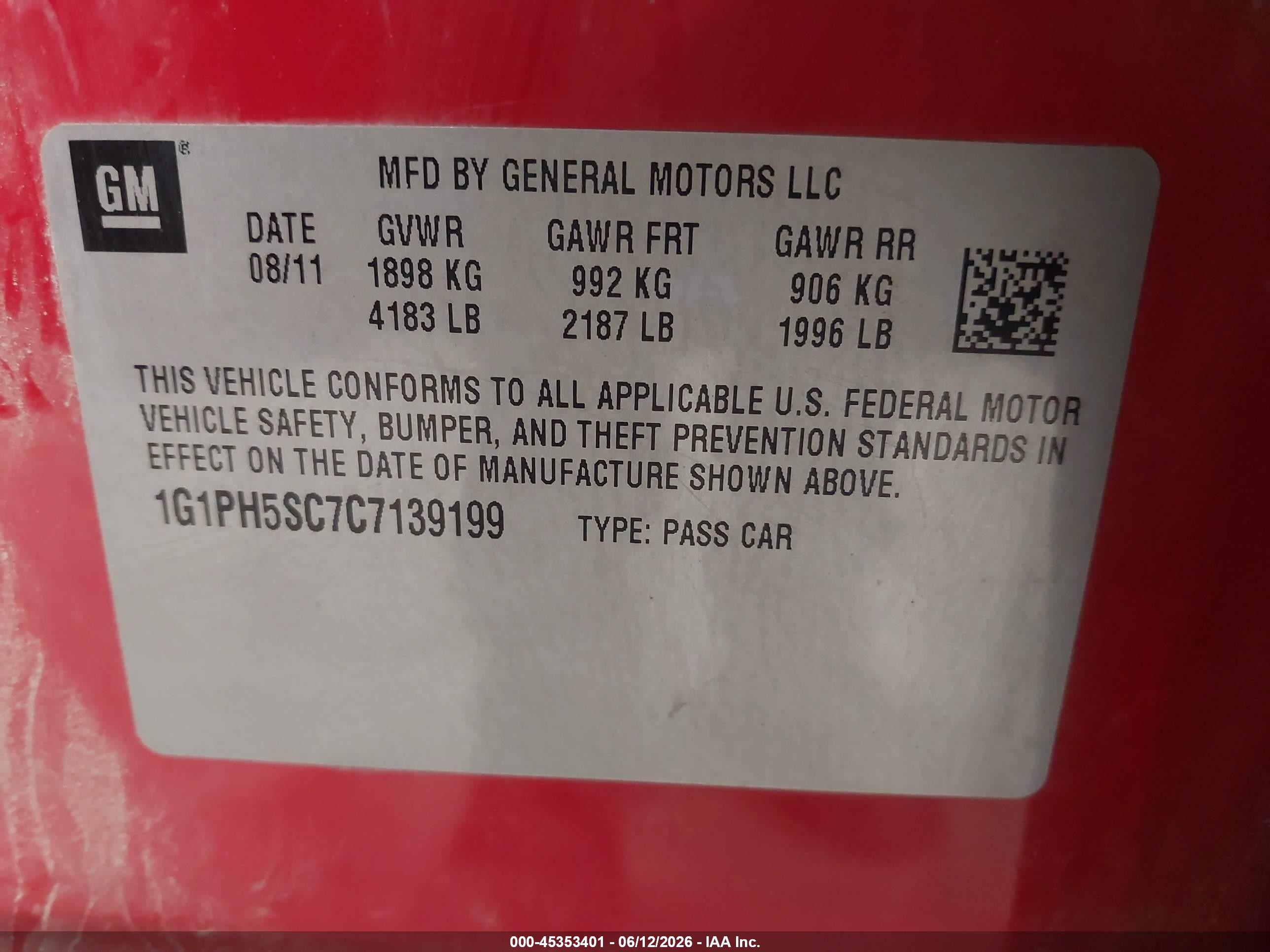 2012 Chevrolet Cruze Ltz Red vin: 1G1PH5SC7C7139199