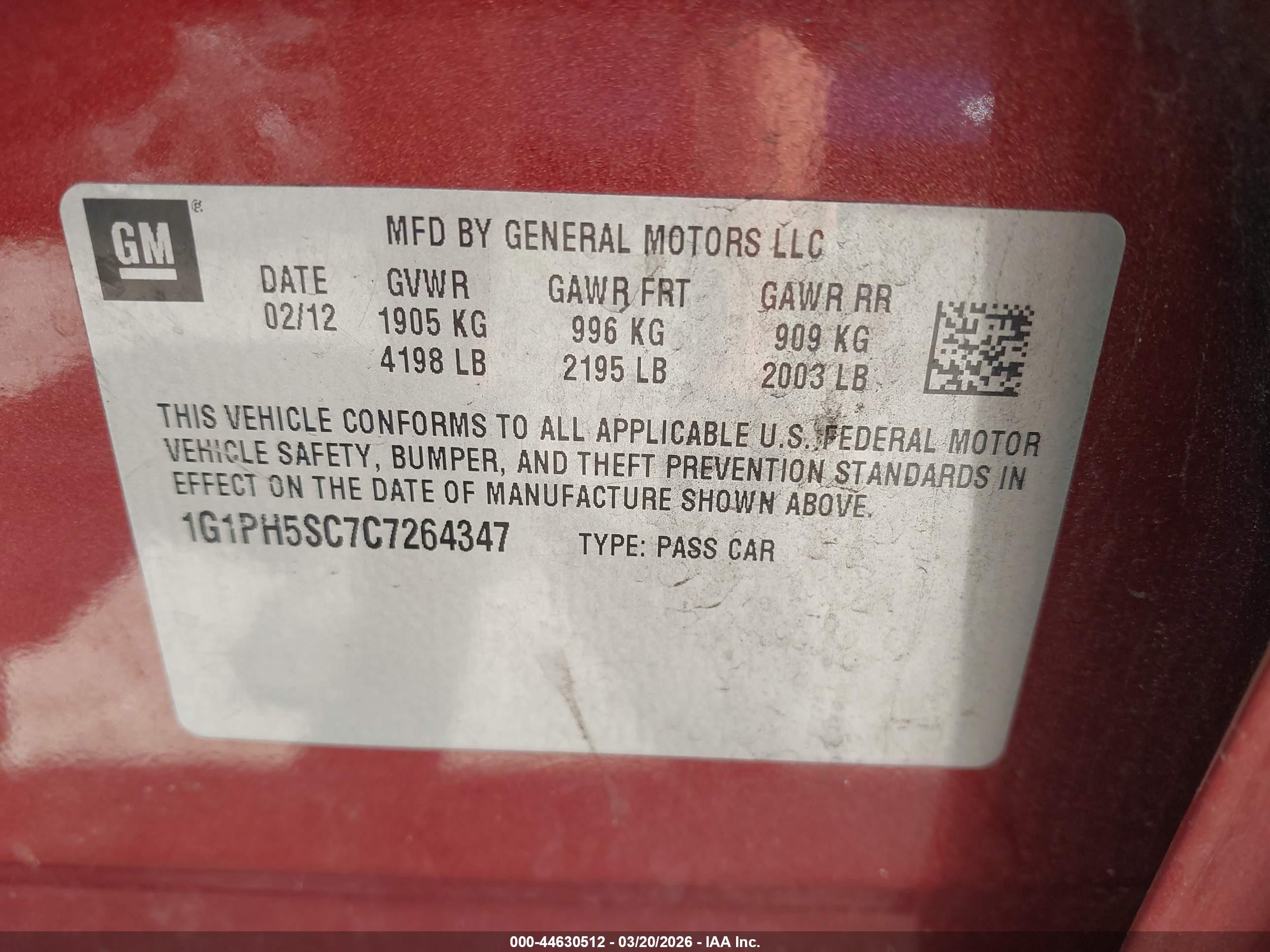 2012 Chevrolet Cruze Ltz Red vin: 1G1PH5SC7C7264347