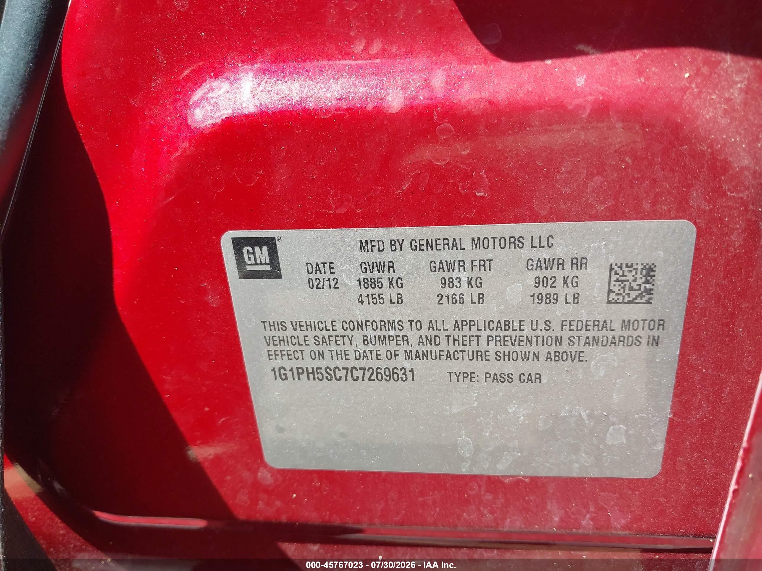 2012 Chevrolet Cruze Ltz Red vin: 1G1PH5SC7C7269631