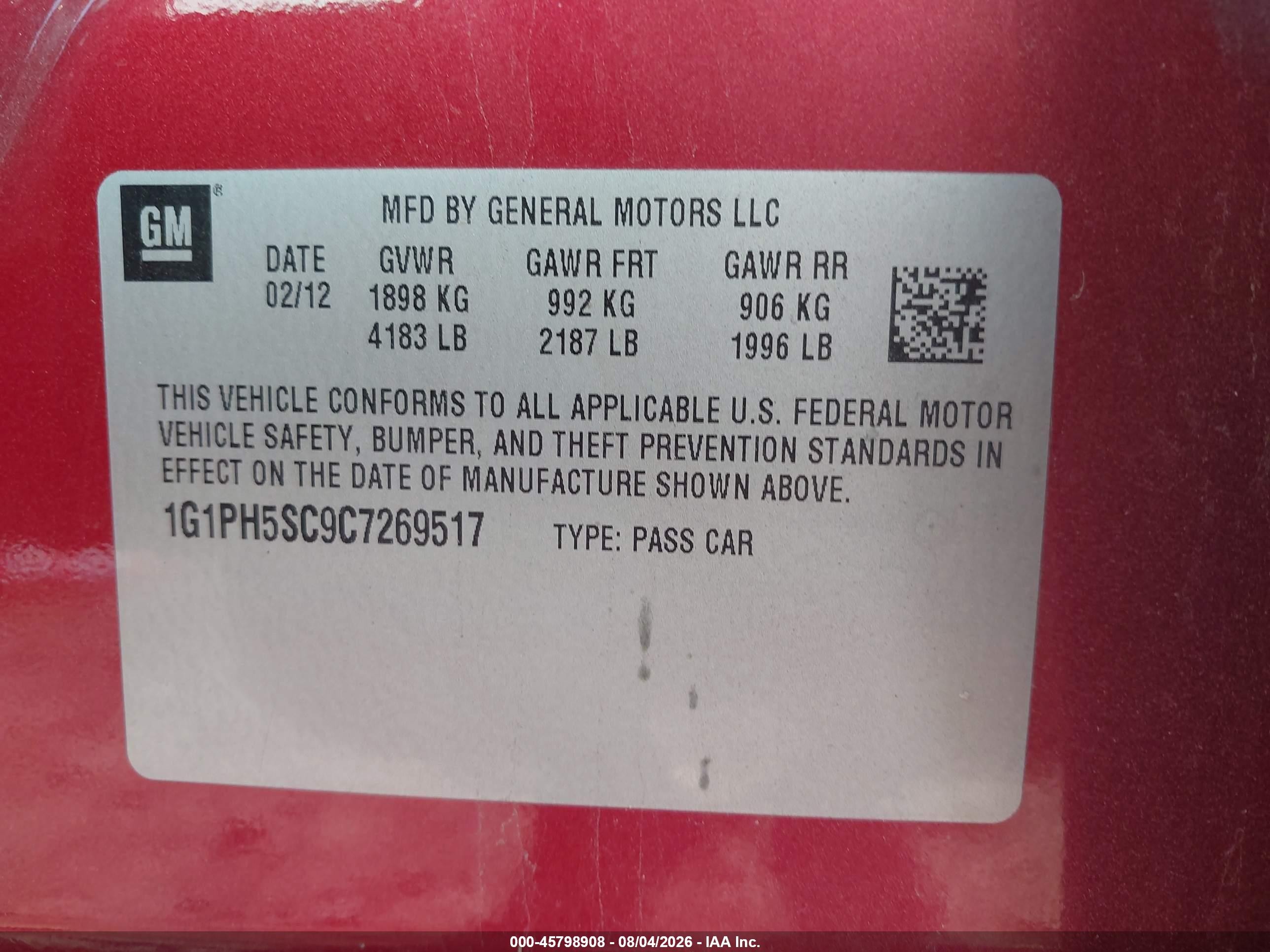 2012 Chevrolet Cruze Ltz Red vin: 1G1PH5SC9C7269517