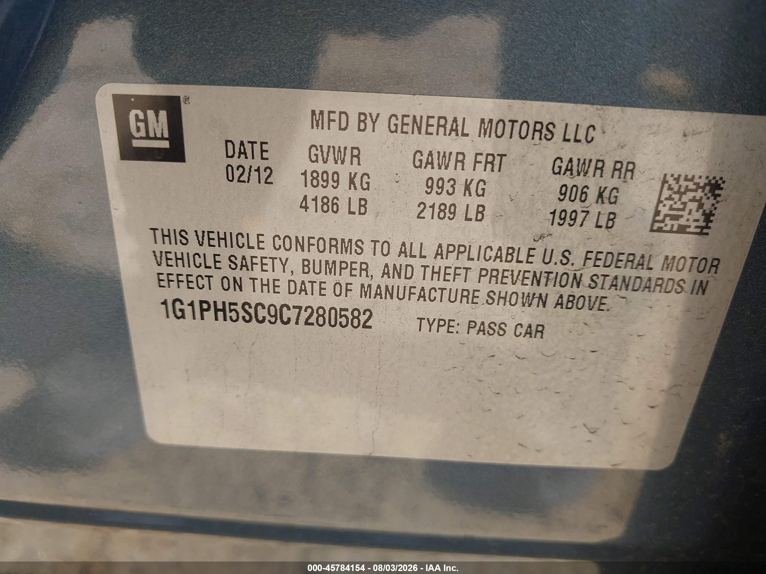 2012 Chevrolet Cruze Ltz Blue vin: 1G1PH5SC9C7280582