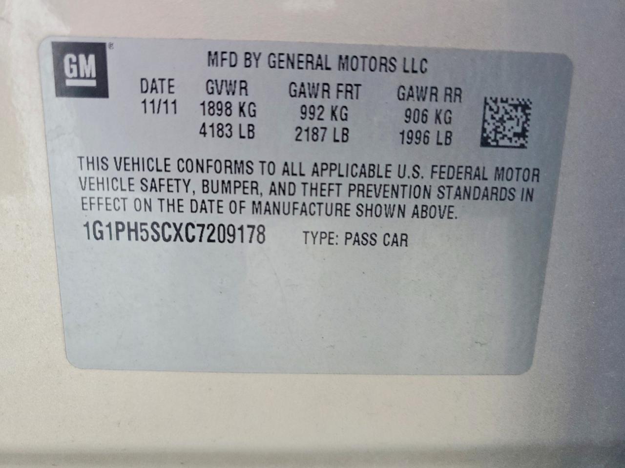 2012 Chevrolet Cruze Ltz Золотой vin: 1G1PH5SCXC7209178