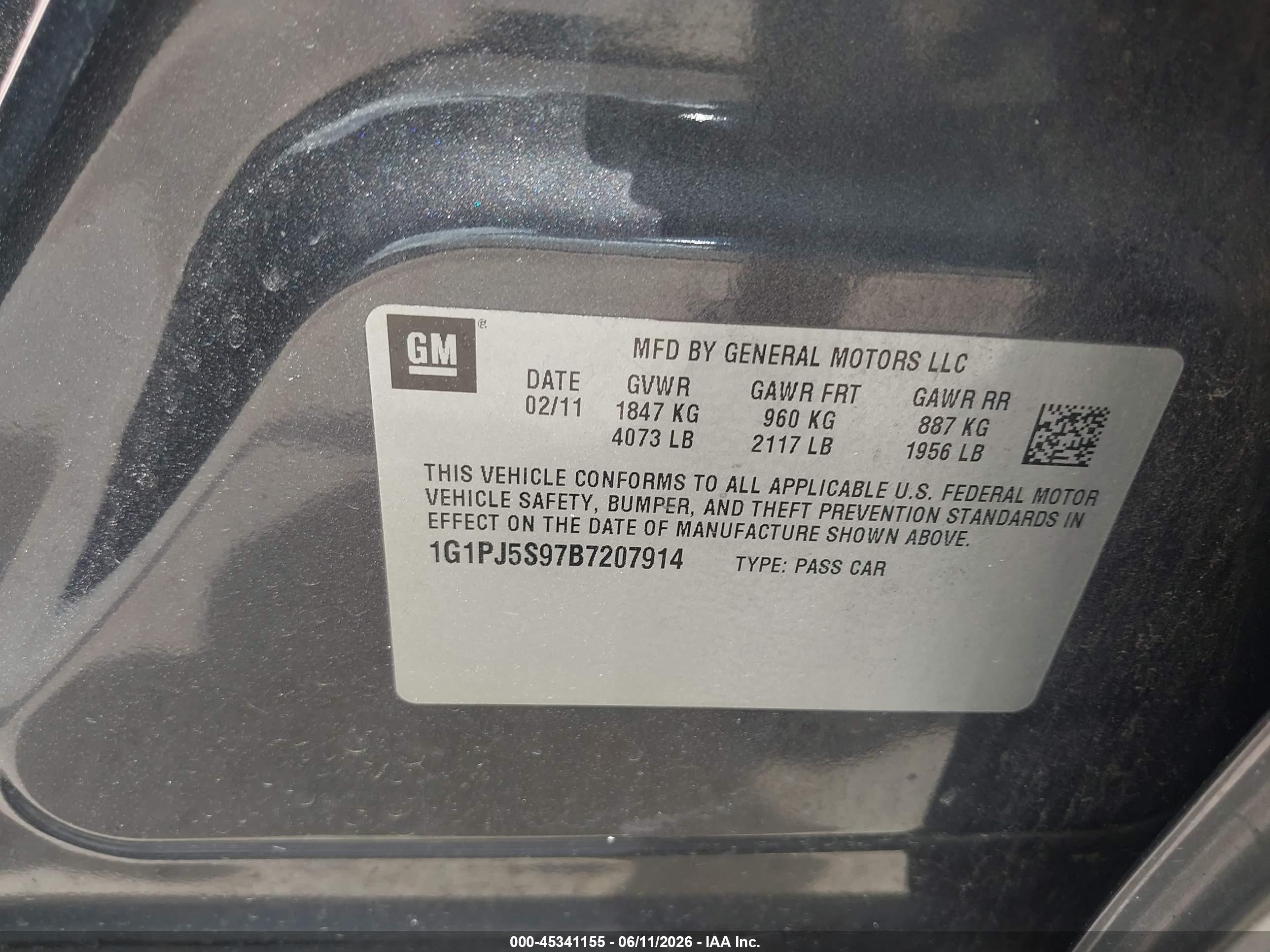 2011 Chevrolet Cruze Eco Gray vin: 1G1PJ5S97B7207914
