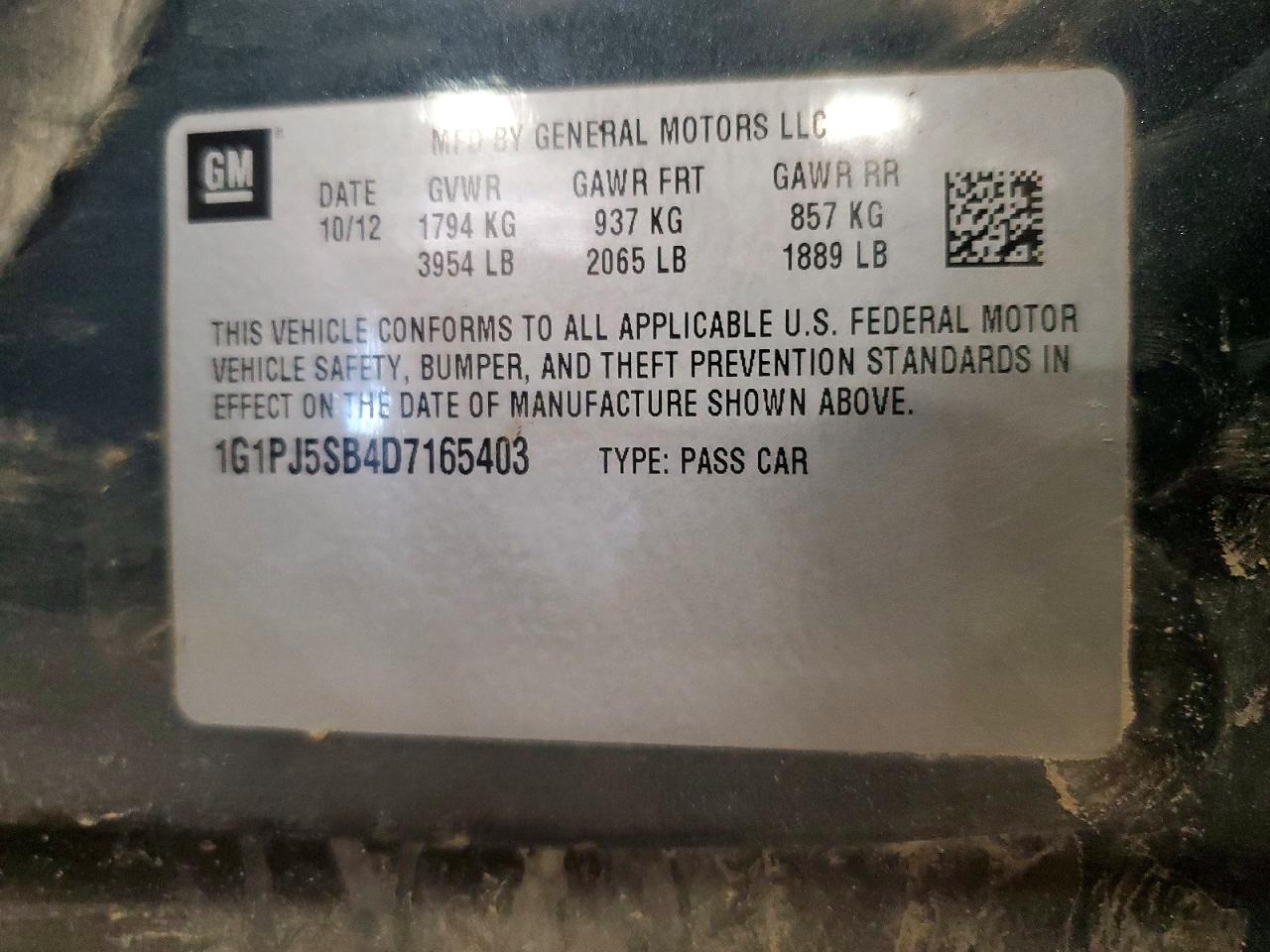 2013 Chevrolet Cruze Eco Gray vin: 1G1PJ5SB4D7165403