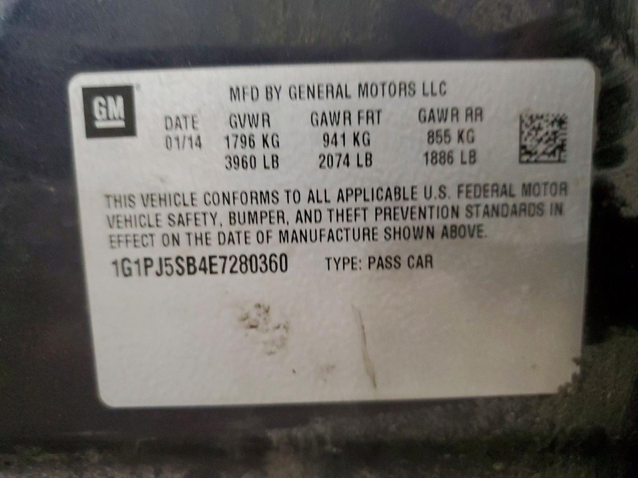 2014 Chevrolet Cruze Eco Black vin: 1G1PJ5SB4E7280360