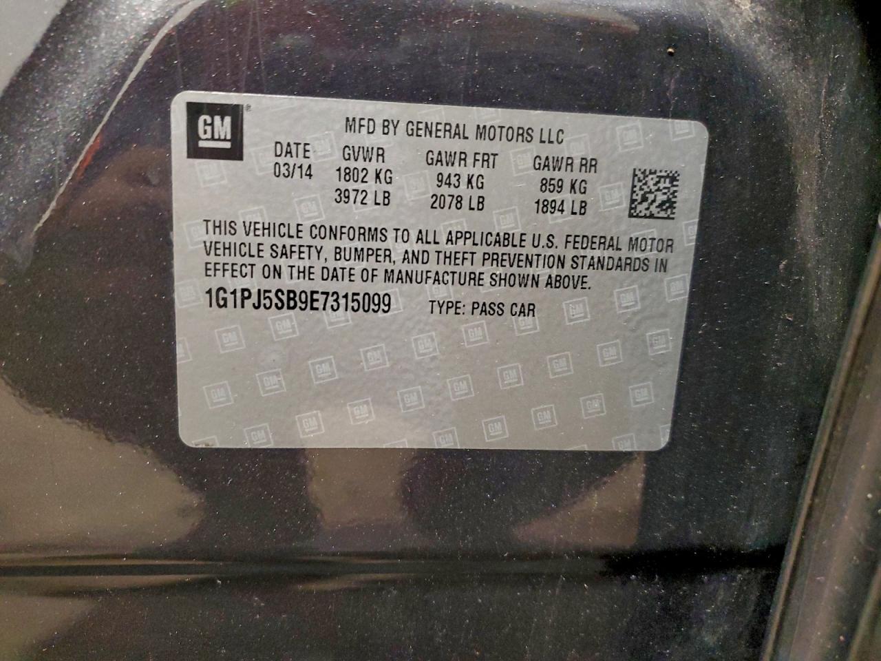 2014 Chevrolet Cruze Eco Black vin: 1G1PJ5SB9E7315099