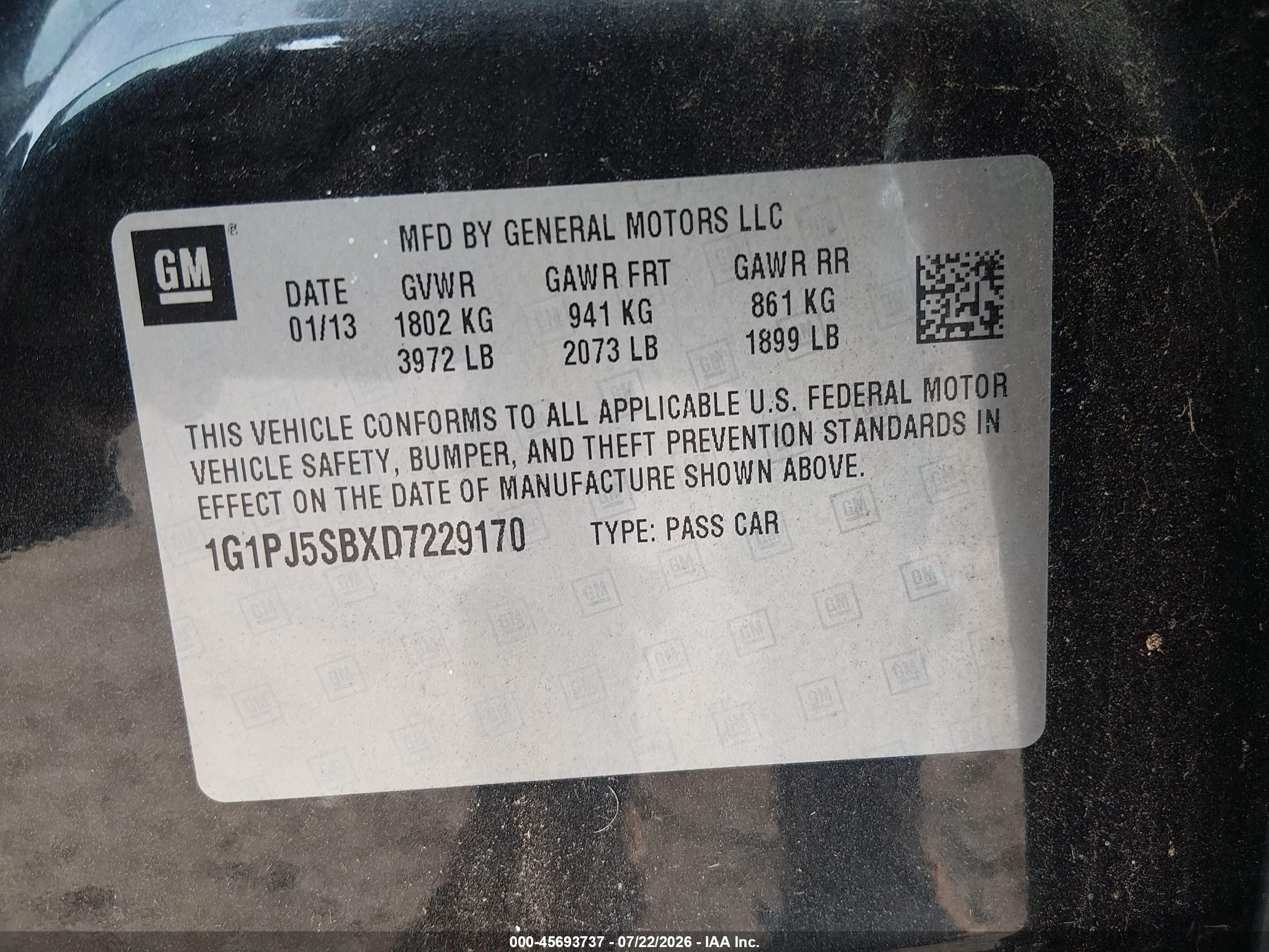 2013 Chevrolet Cruze Eco Manual Black vin: 1G1PJ5SBXD7229170