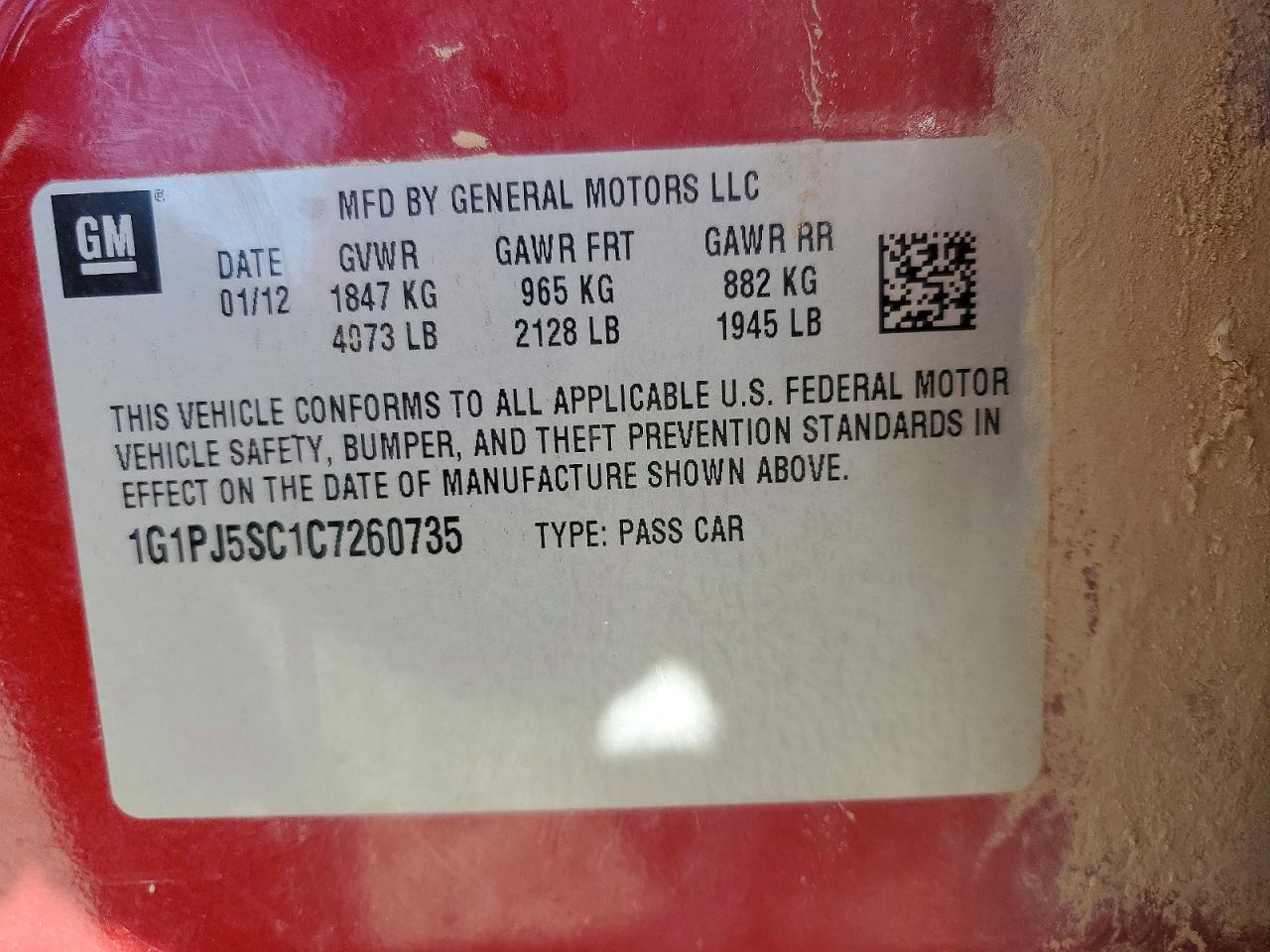 2012 Chevrolet Cruze Eco Burgundy vin: 1G1PJ5SC1C7260735