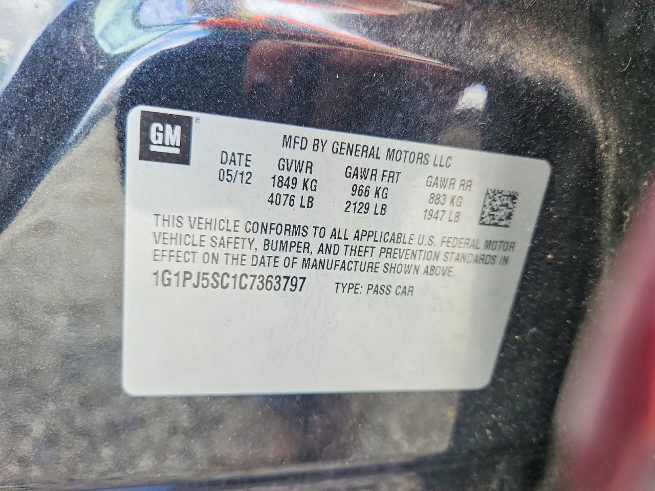 2012 Chevrolet Cruze Eco Black vin: 1G1PJ5SC1C7363797