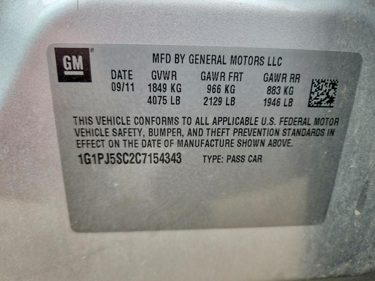 2012 Chevrolet Cruze Eco Silver vin: 1G1PJ5SC2C7154343