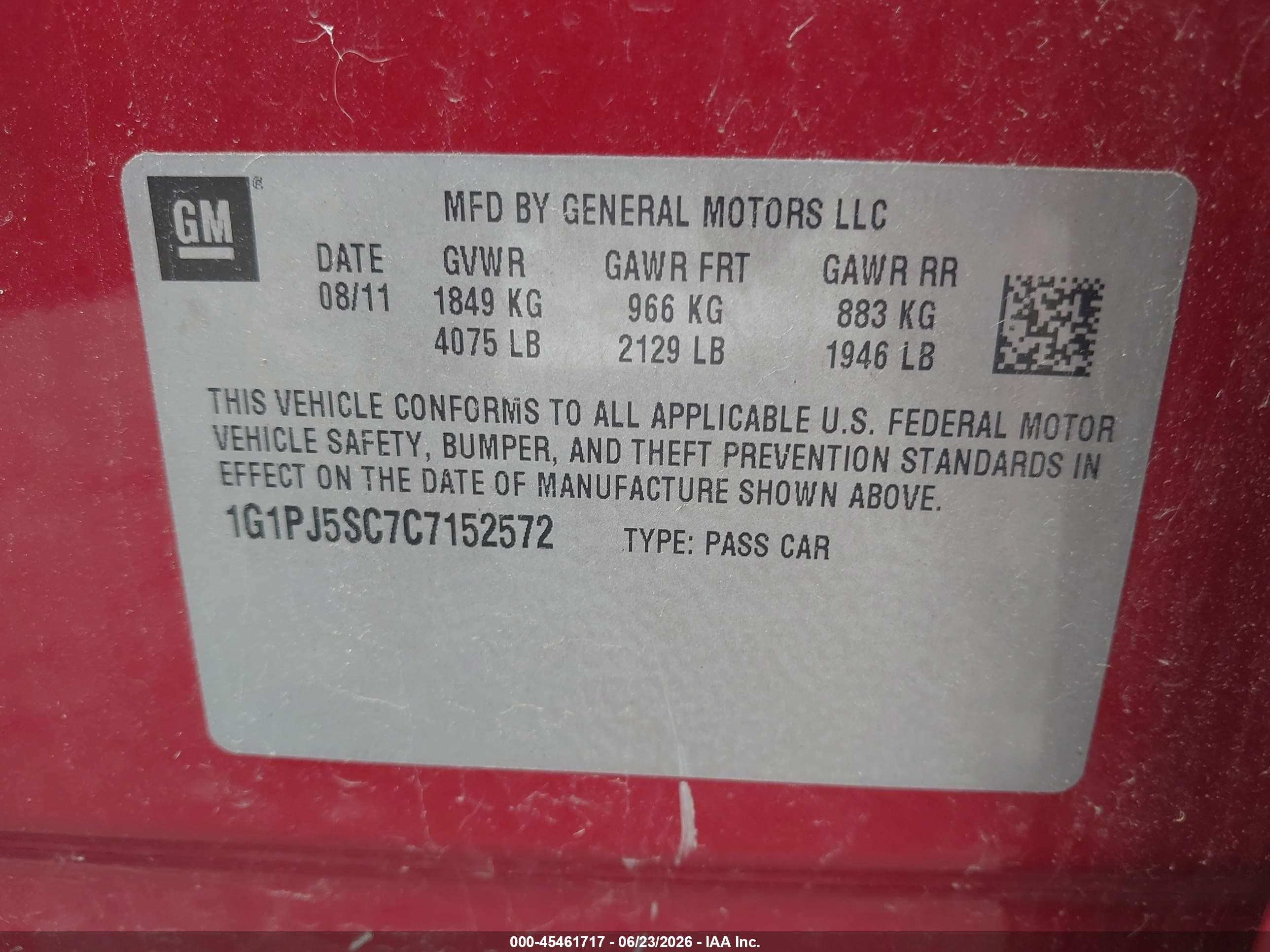 2012 Chevrolet Cruze Eco Красный vin: 1G1PJ5SC7C7152572