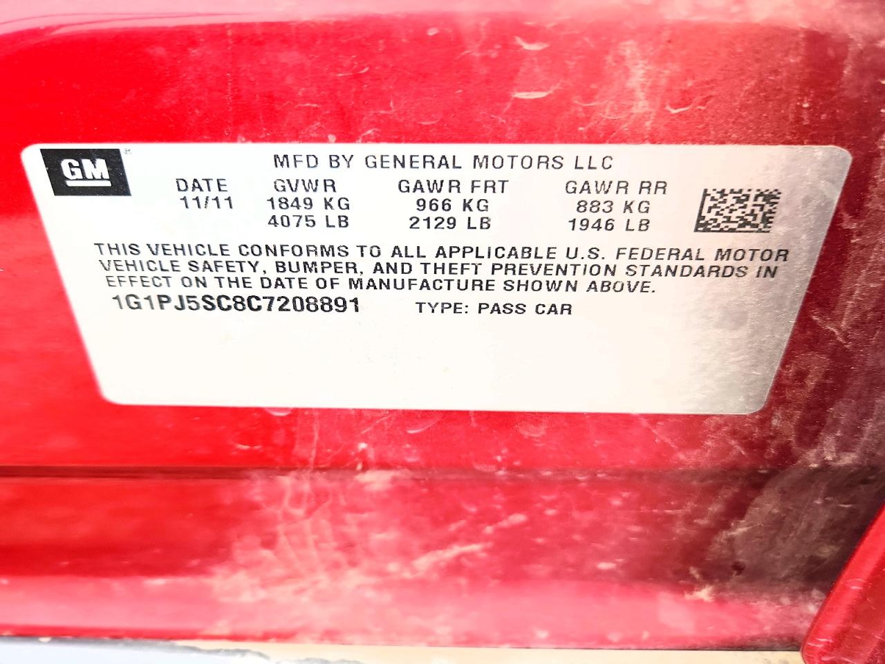 2012 Chevrolet Cruze Eco Red vin: 1G1PJ5SC8C7208891
