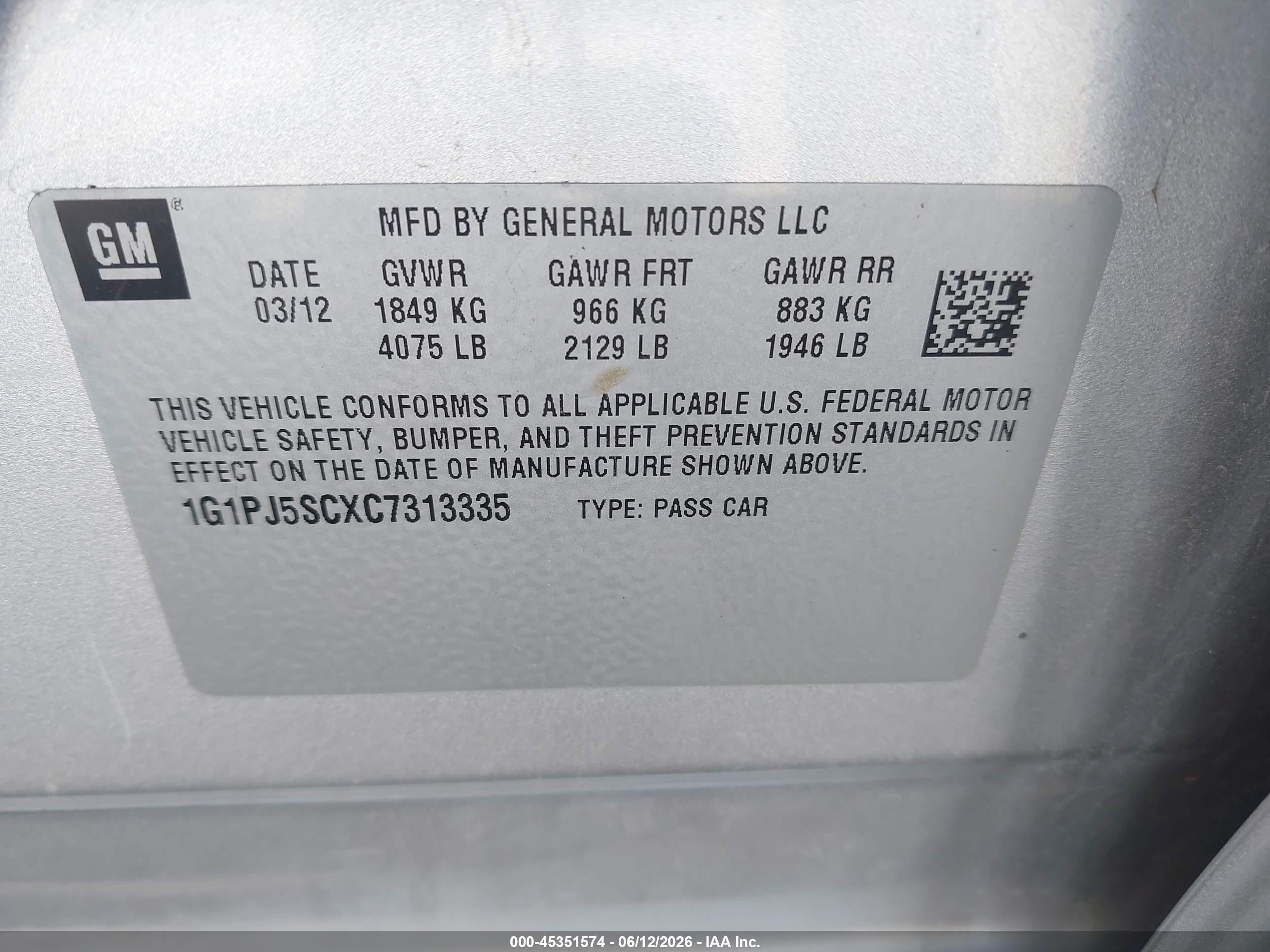 2012 Chevrolet Cruze Eco Silver vin: 1G1PJ5SCXC7313335