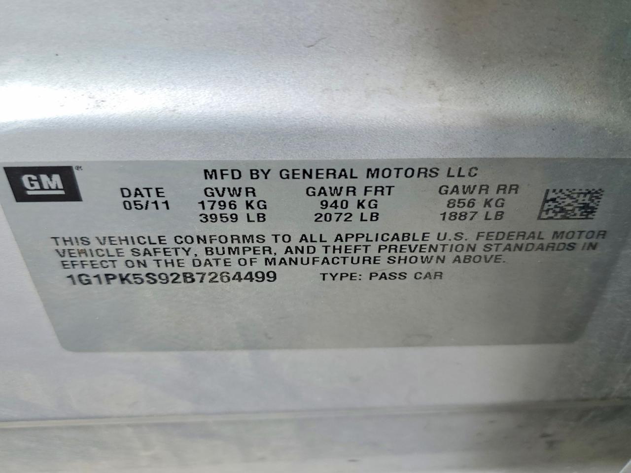 2011 Chevrolet Cruze Eco Silver vin: 1G1PK5S92B7264499