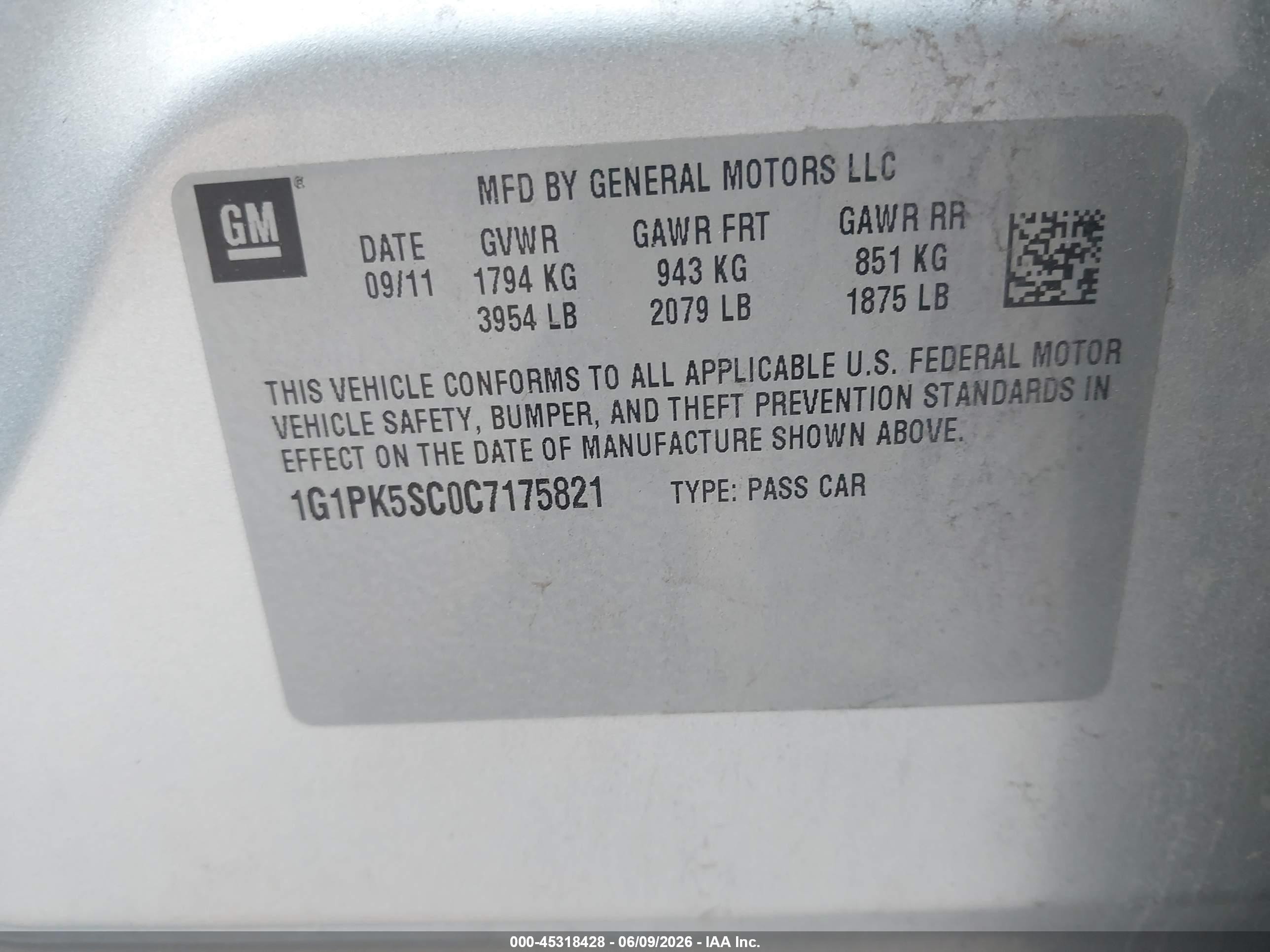 2012 Chevrolet Cruze Eco Silver vin: 1G1PK5SC0C7175821