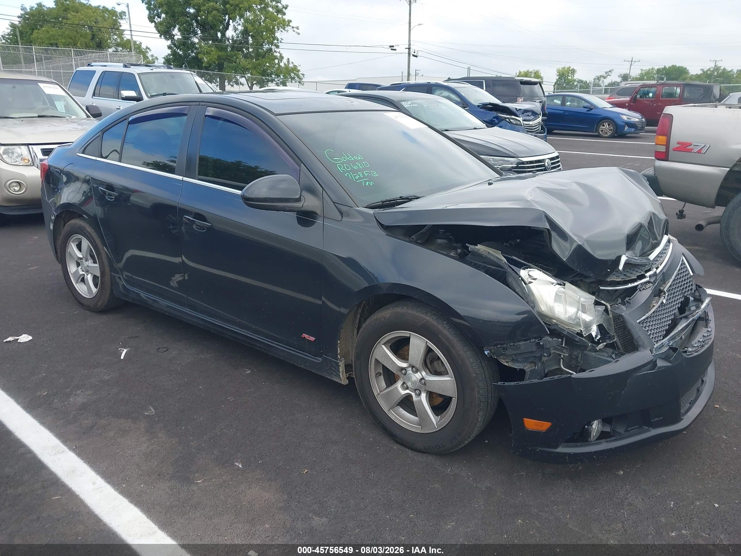 2012 Chevrolet Cruze 1lt Black vin: 1G1PL5SC5C7365756