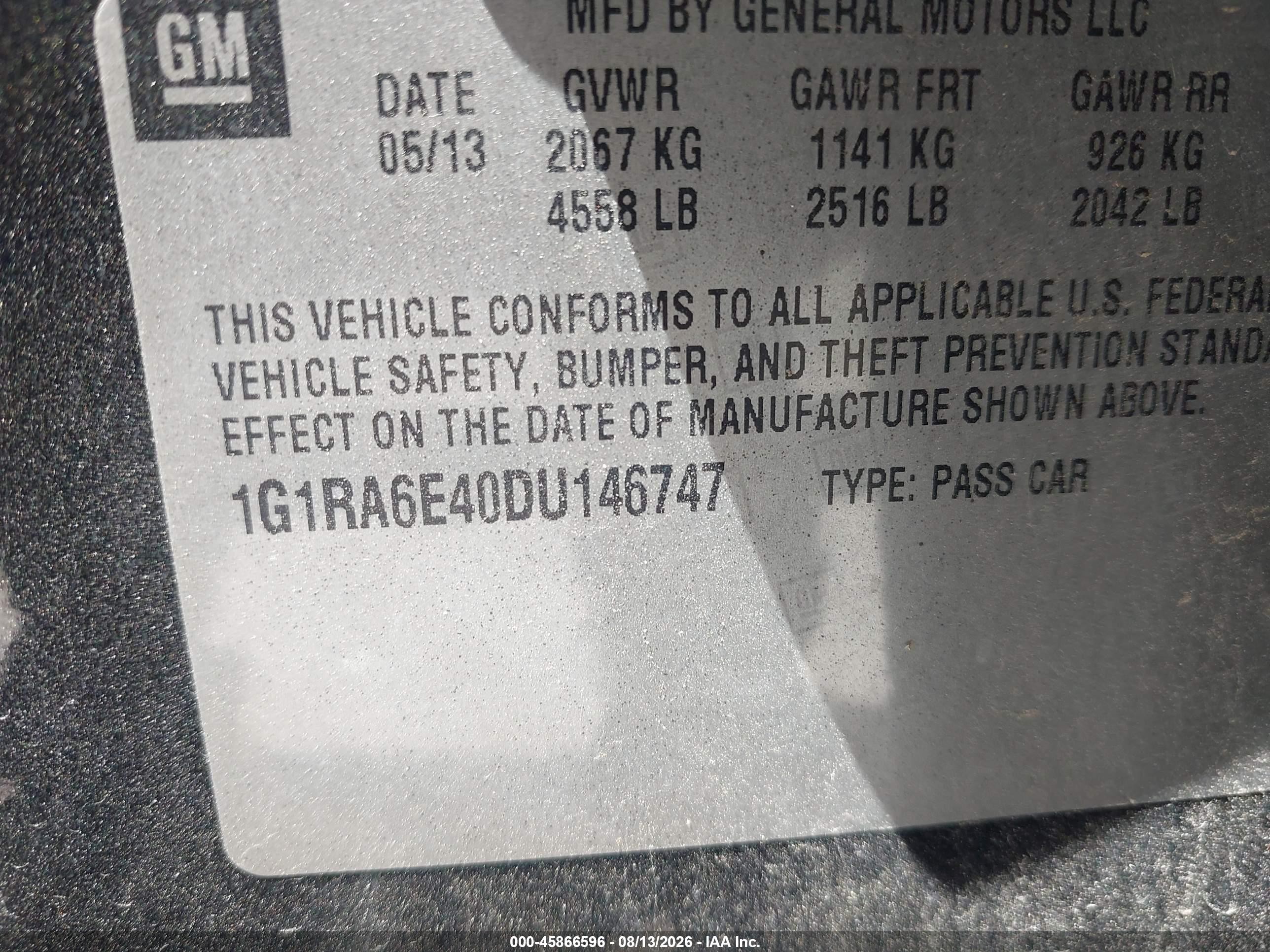 2013 Chevrolet Volt   Black vin: 1G1RA6E40DU146747