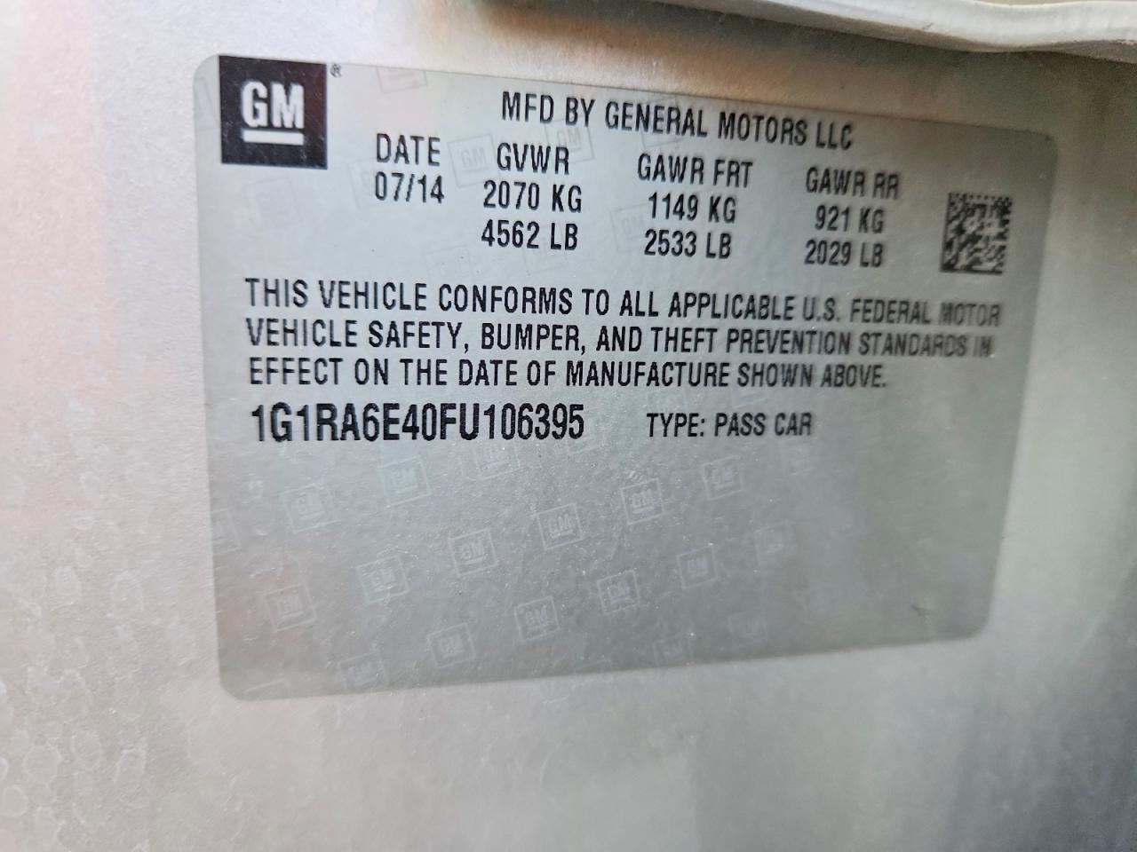 2015 Chevrolet Volt Silver vin: 1G1RA6E40FU106395