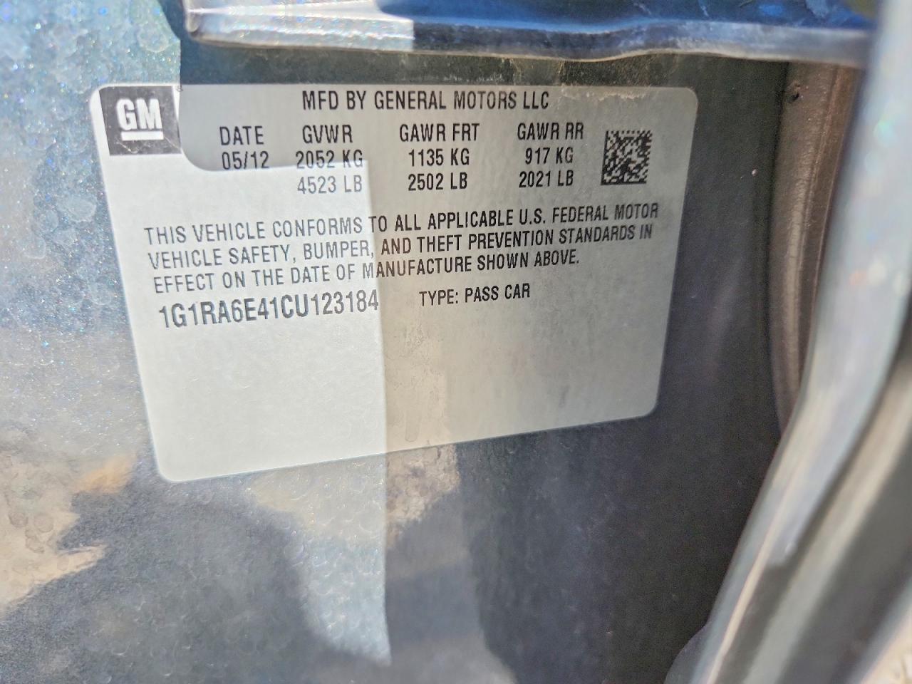 2012 Chevrolet Volt Charcoal vin: 1G1RA6E41CU123184