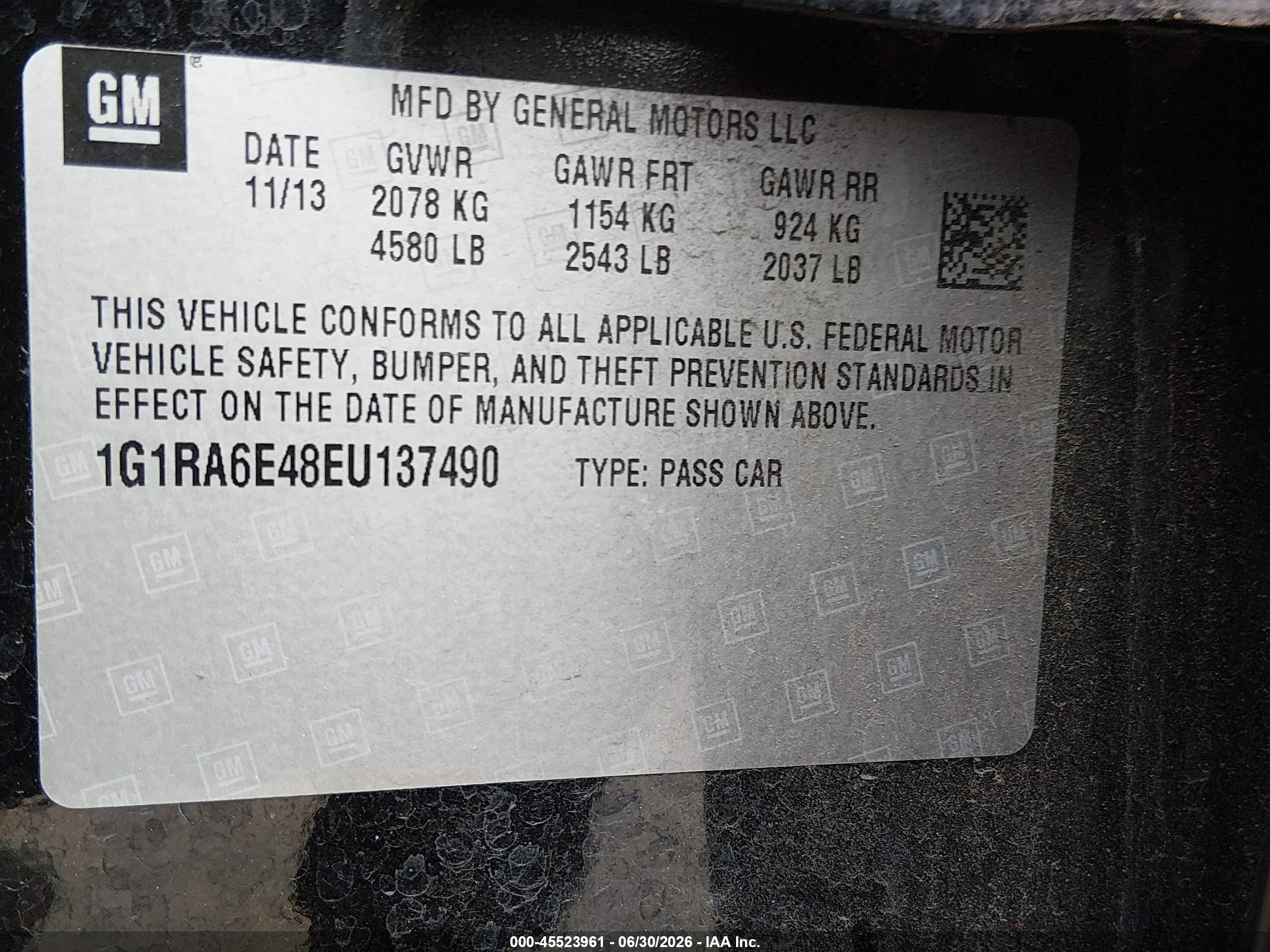 2014 Chevrolet Volt   Black vin: 1G1RA6E48EU137490