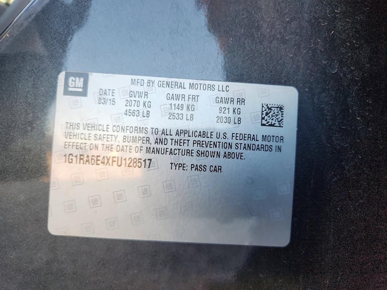 2015 Chevrolet Volt Black vin: 1G1RA6E4XFU128517