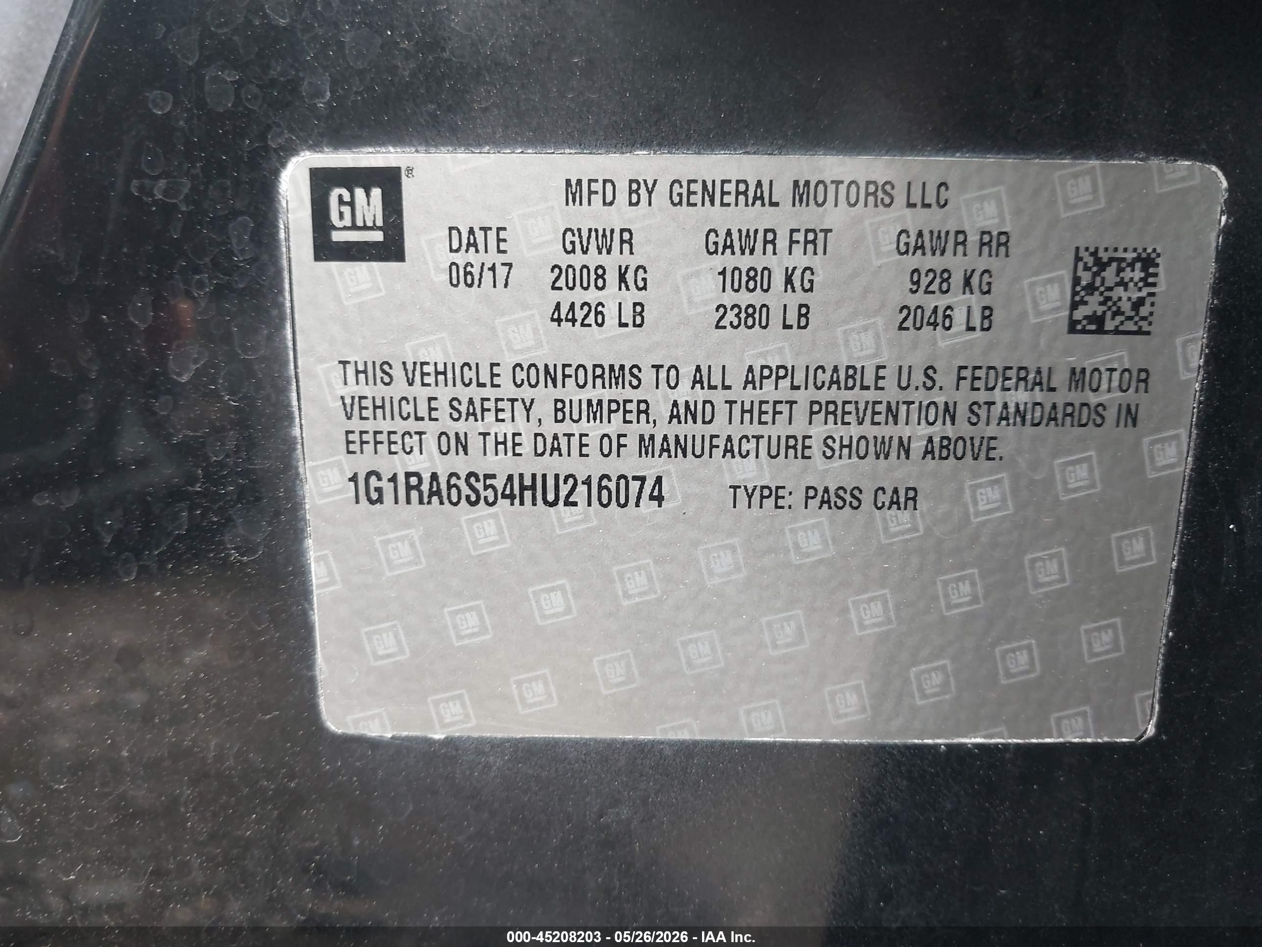 2017 Chevrolet Volt Lt Black vin: 1G1RA6S54HU216074