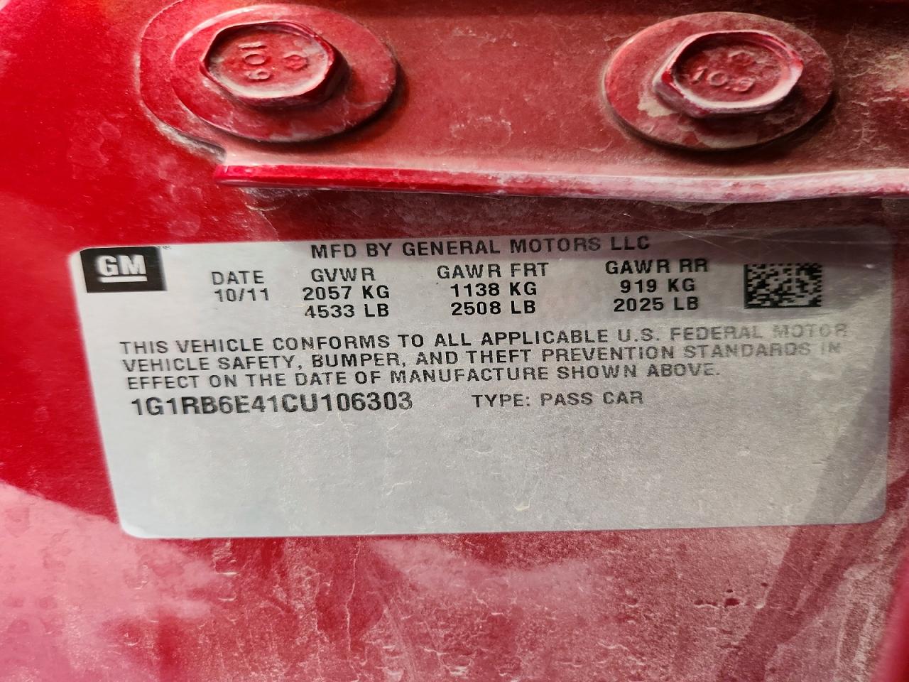 2012 Chevrolet Volt Красный vin: 1G1RB6E41CU106303
