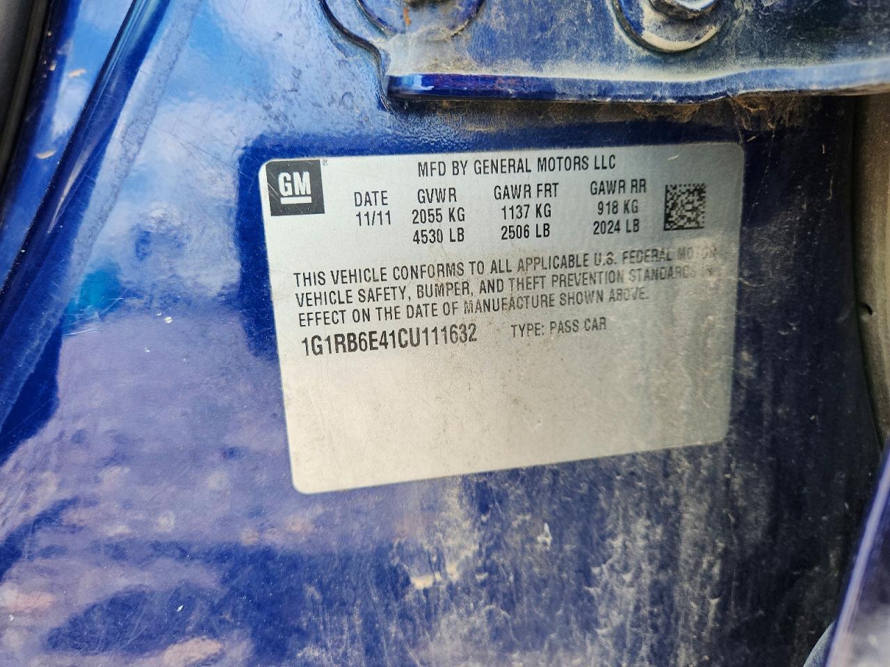 2012 Chevrolet Volt Синий vin: 1G1RB6E41CU111632