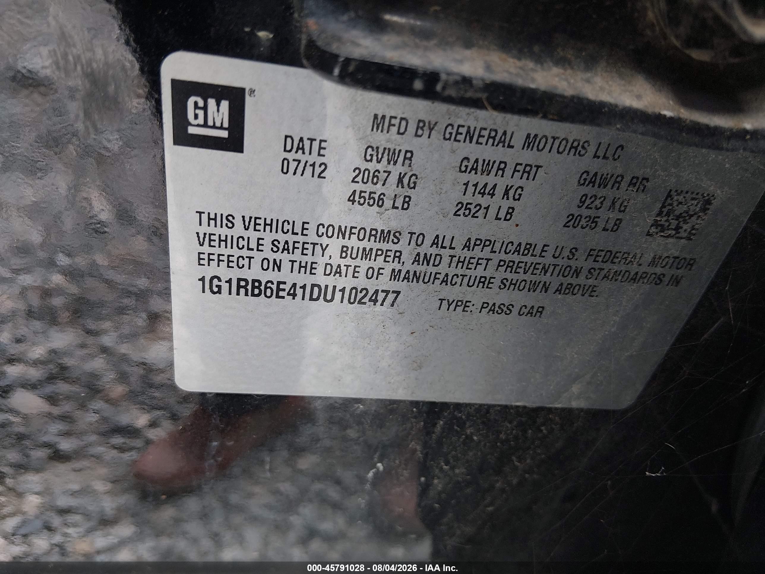 2013 Chevrolet Volt   Black vin: 1G1RB6E41DU102477