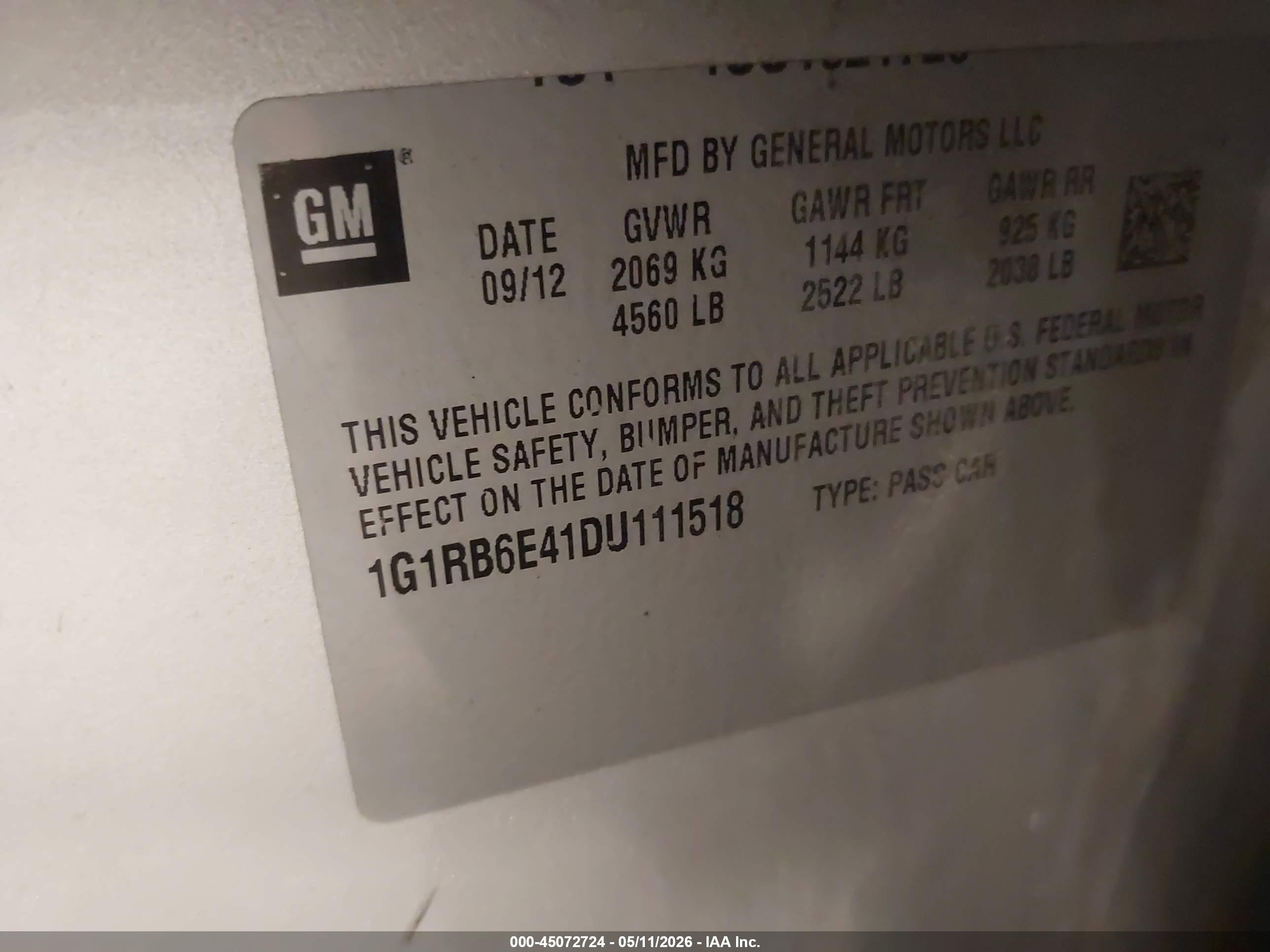 2013 Chevrolet Volt   Серебряный vin: 1G1RB6E41DU111518