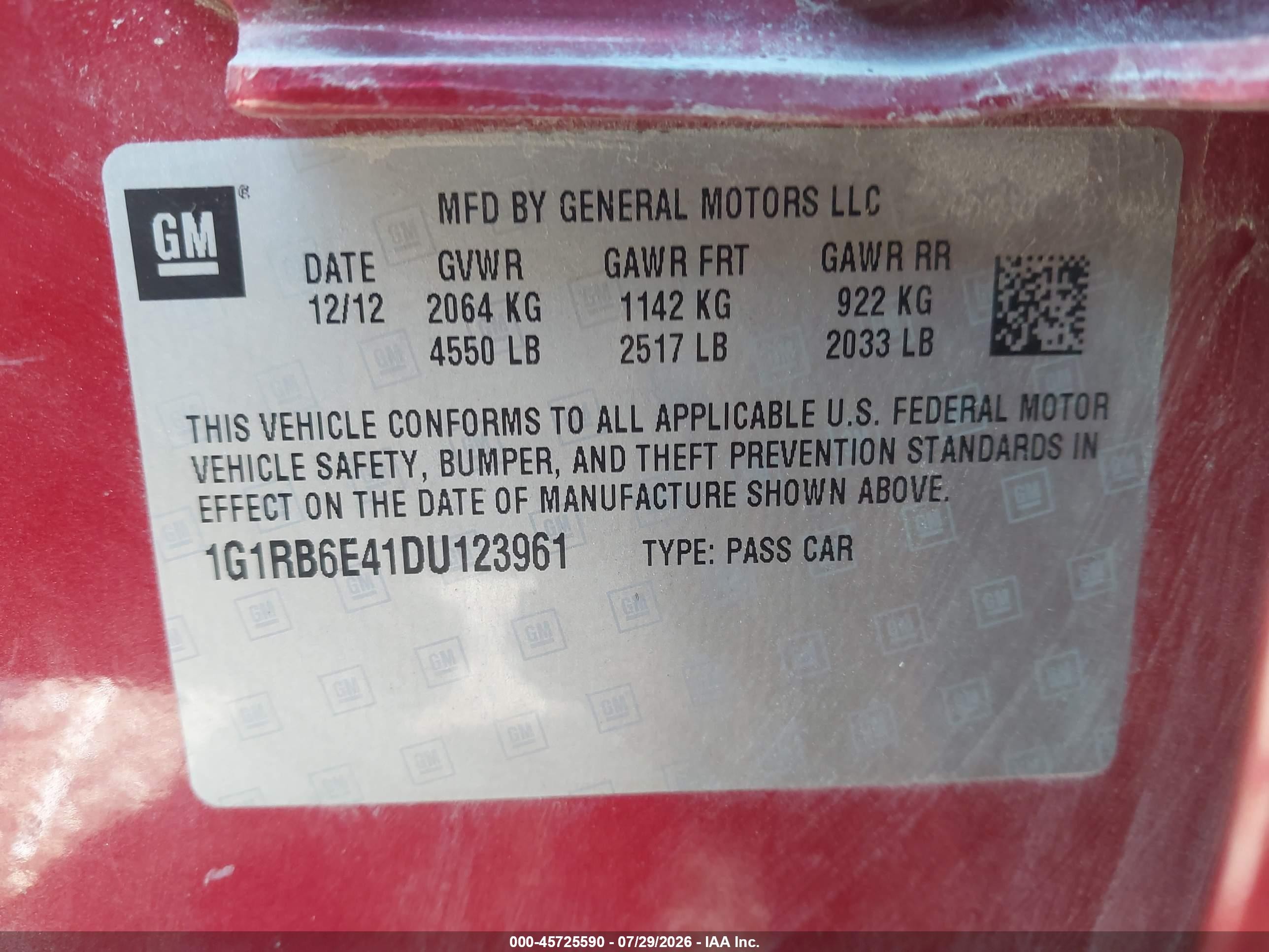 2013 Chevrolet Volt   Red vin: 1G1RB6E41DU123961