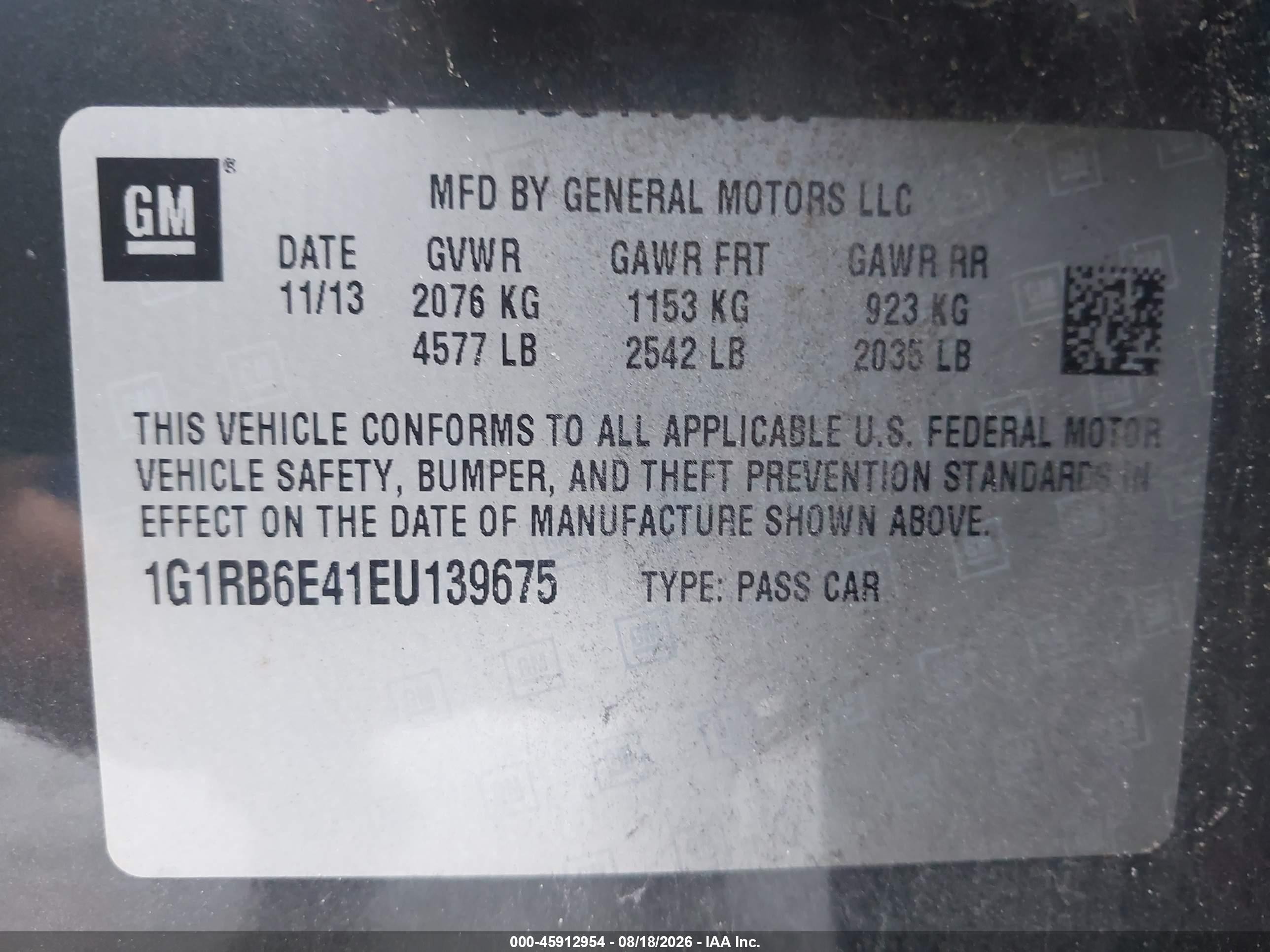 2014 Chevrolet Volt   Gray vin: 1G1RB6E41EU139675