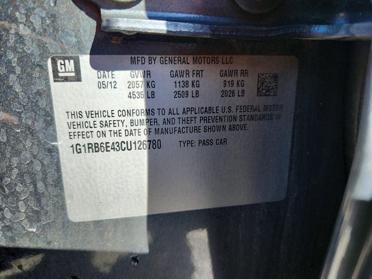 2012 Chevrolet Volt Gray vin: 1G1RB6E43CU126780