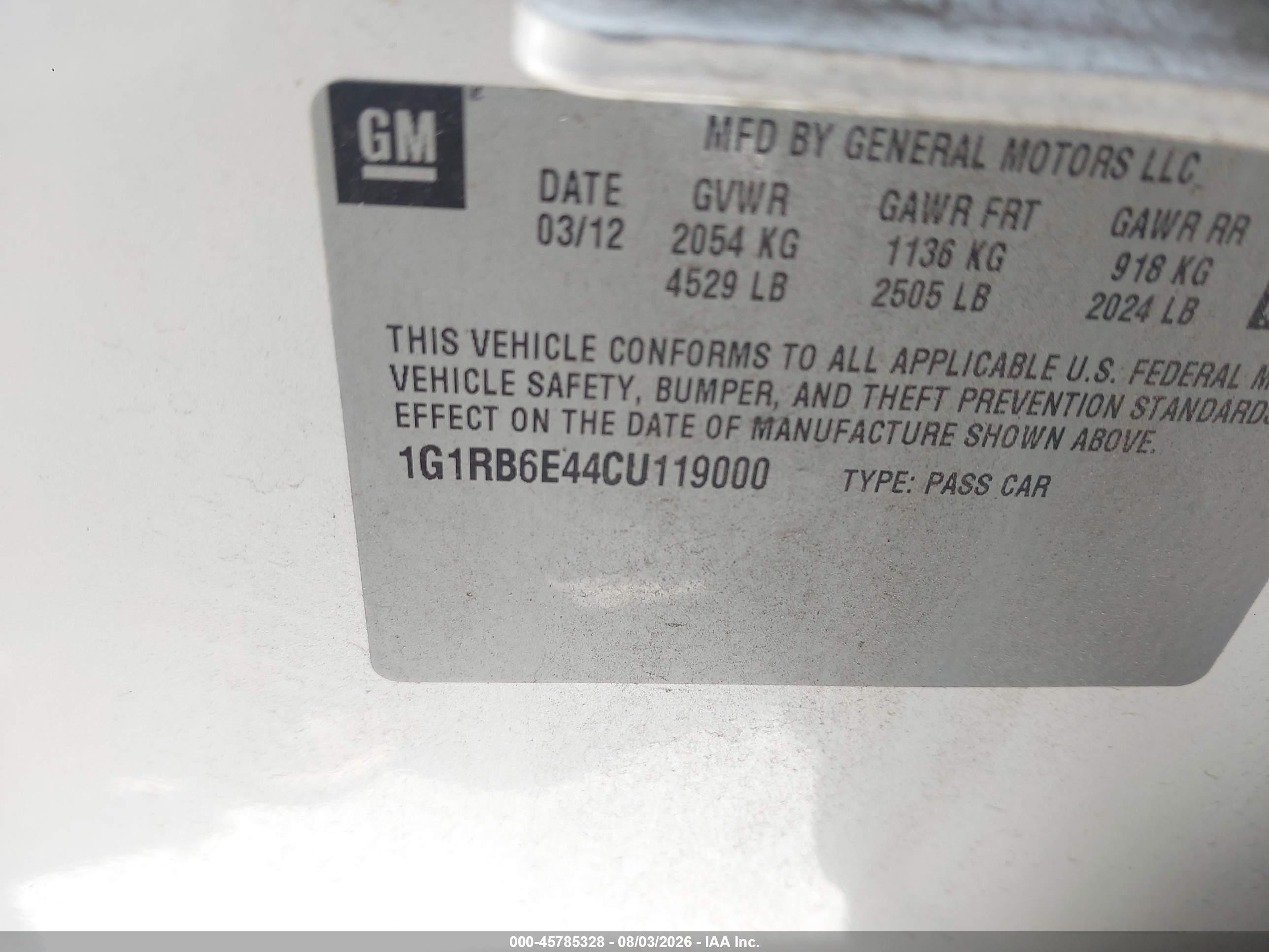 2012 Chevrolet Volt   Cream vin: 1G1RB6E44CU119000