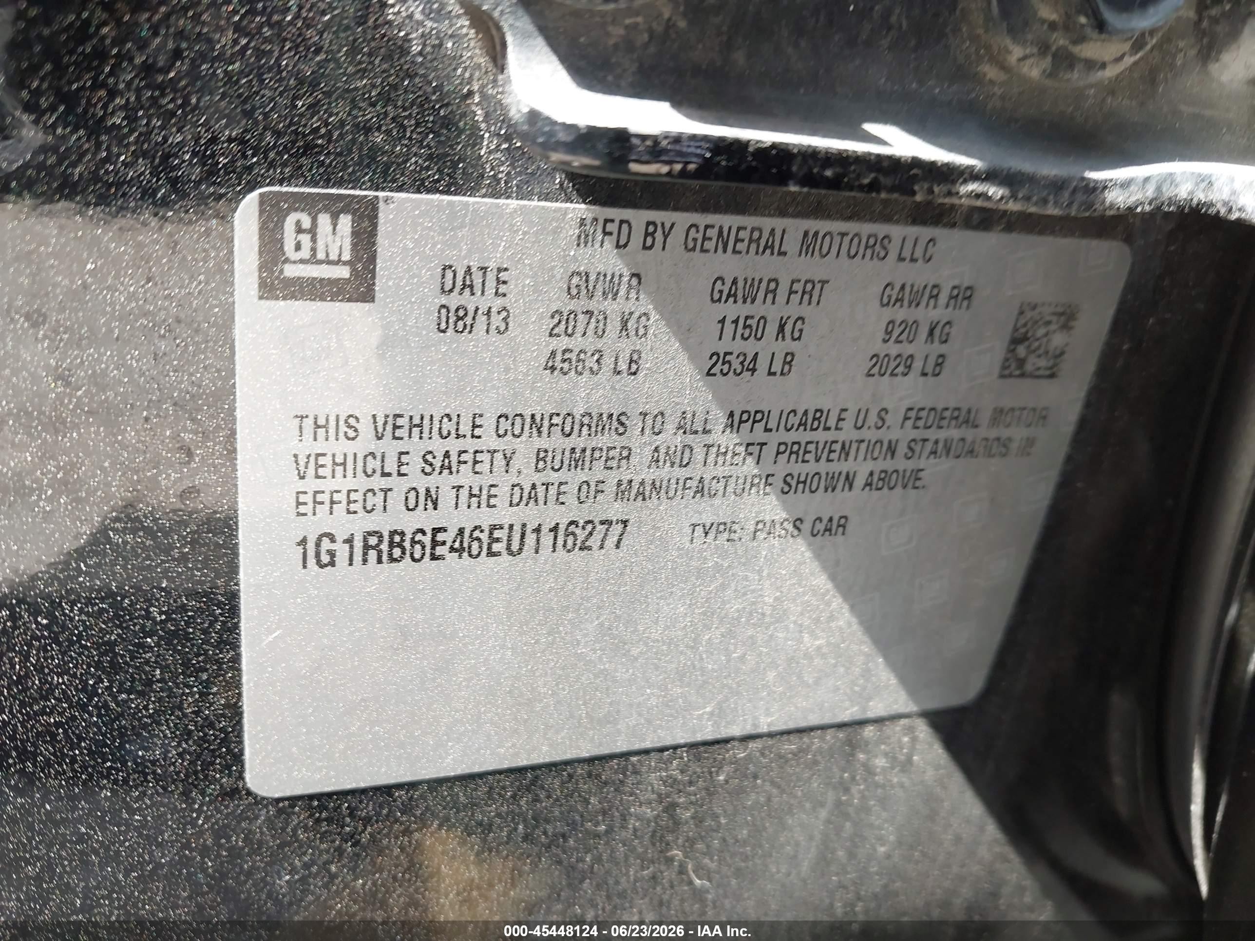 2014 Chevrolet Volt   Black vin: 1G1RB6E46EU116277
