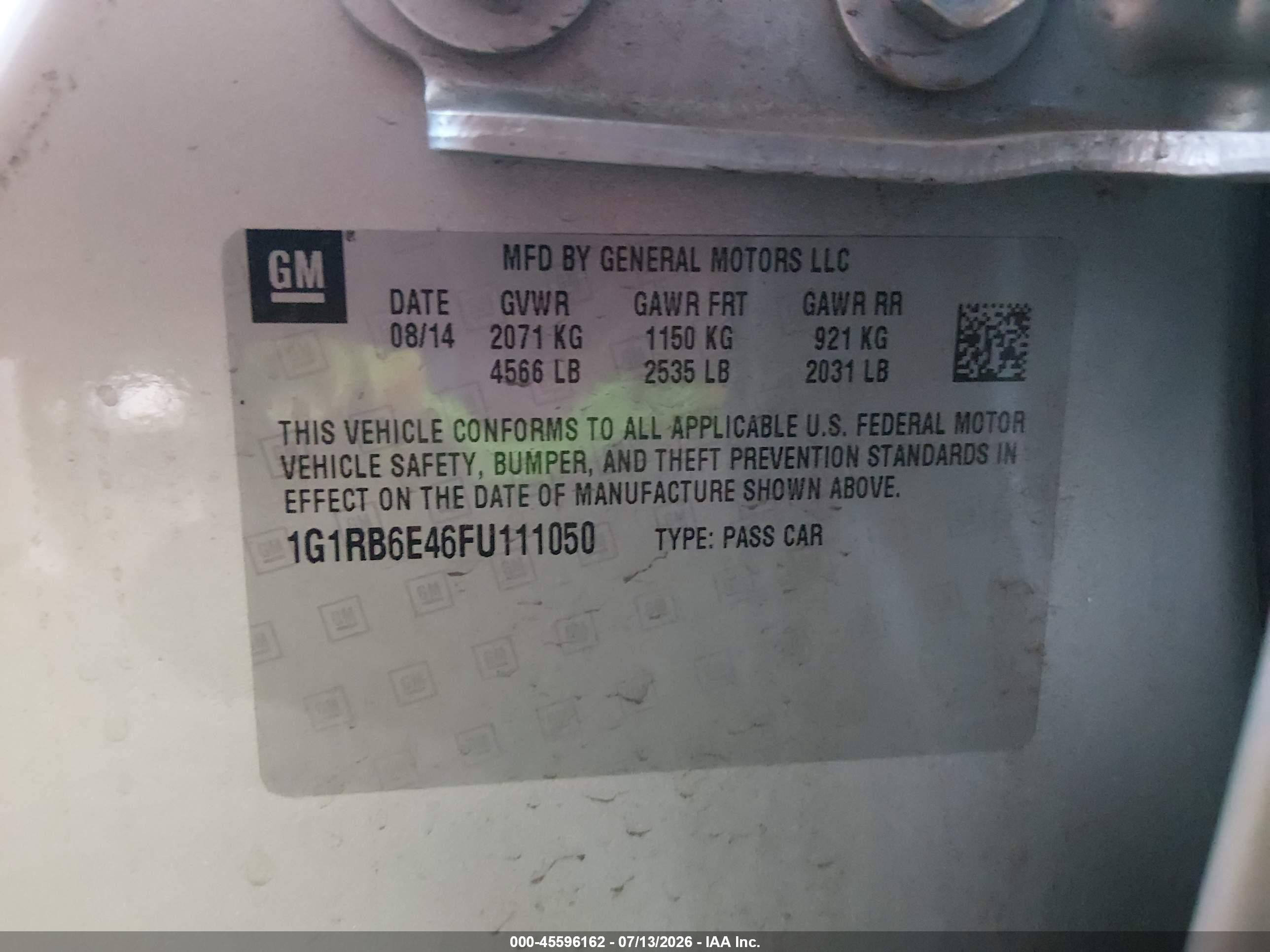 2015 Chevrolet Volt Серебряный vin: 1G1RB6E46FU111050