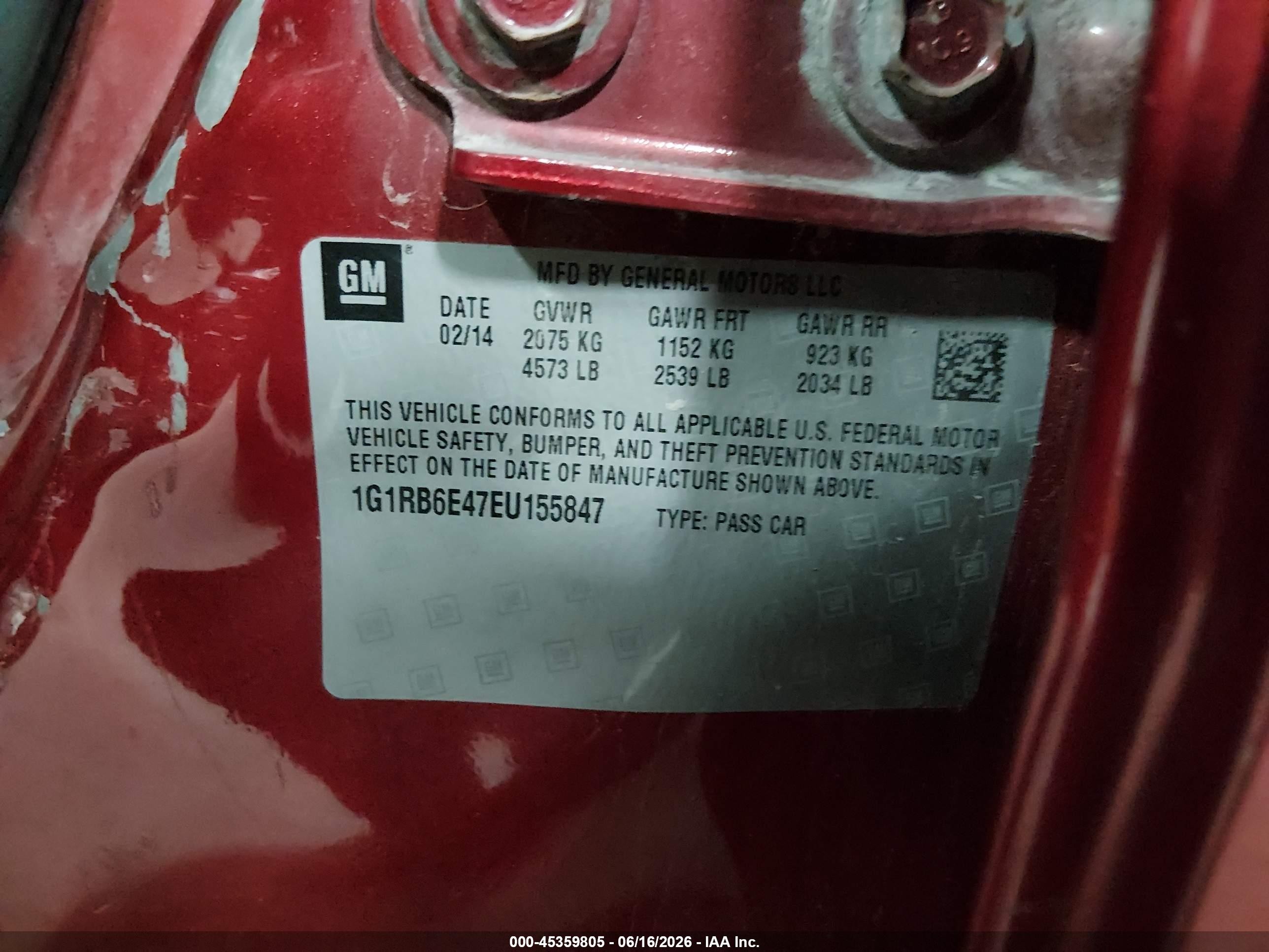 2014 Chevrolet Volt   Red vin: 1G1RB6E47EU155847