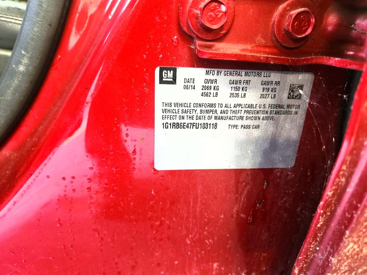 2015 Chevrolet Volt Red vin: 1G1RB6E47FU103118